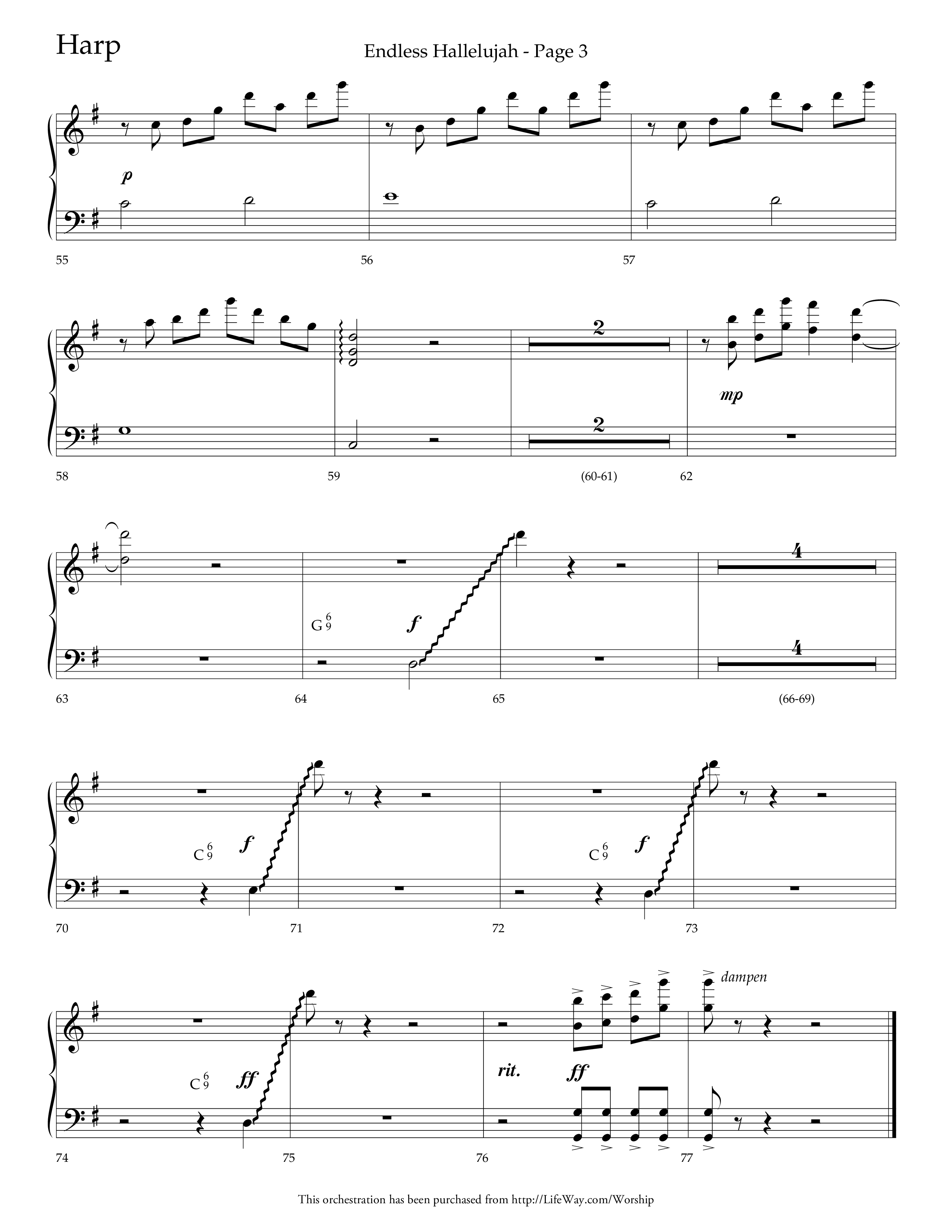 Endless Hallelujah (Choral Anthem SATB) Harp (Lifeway Choral / Arr. Tom Fettke / Arr. Thomas Grassi / Orch. Michael Lawrence)