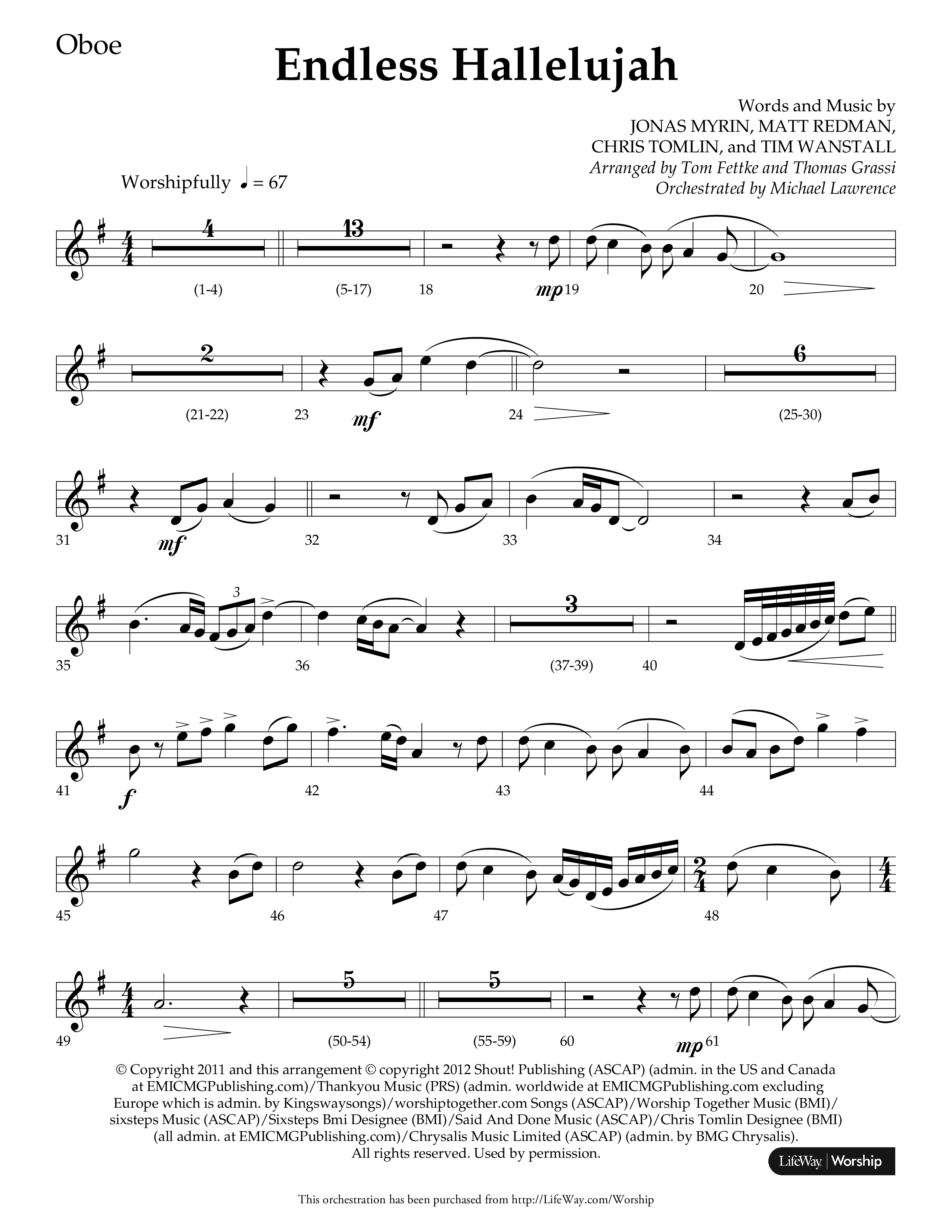 Endless Hallelujah (Choral Anthem SATB) Oboe (Lifeway Choral / Arr. Tom Fettke / Arr. Thomas Grassi / Orch. Michael Lawrence)