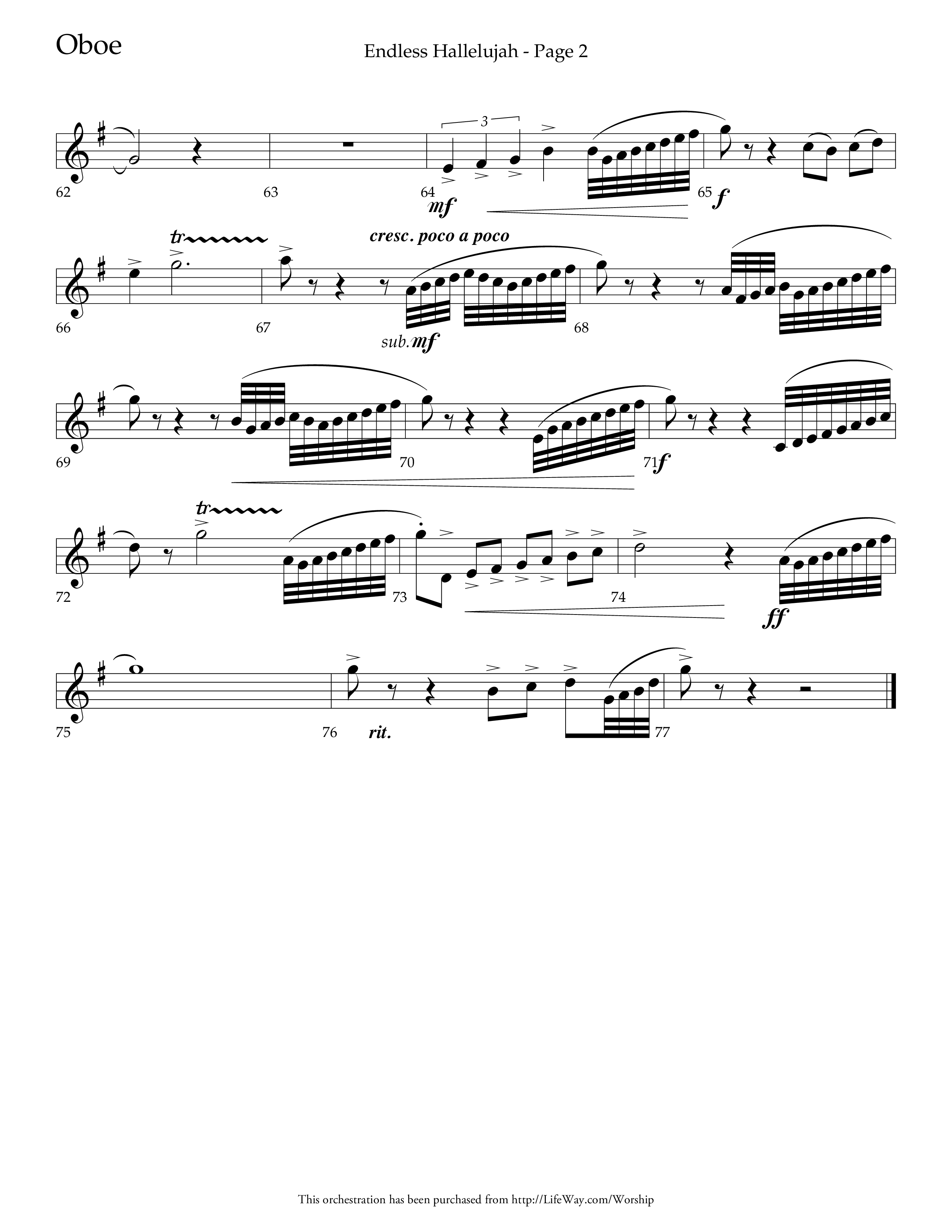 Endless Hallelujah (Choral Anthem SATB) Oboe (Lifeway Choral / Arr. Tom Fettke / Arr. Thomas Grassi / Orch. Michael Lawrence)