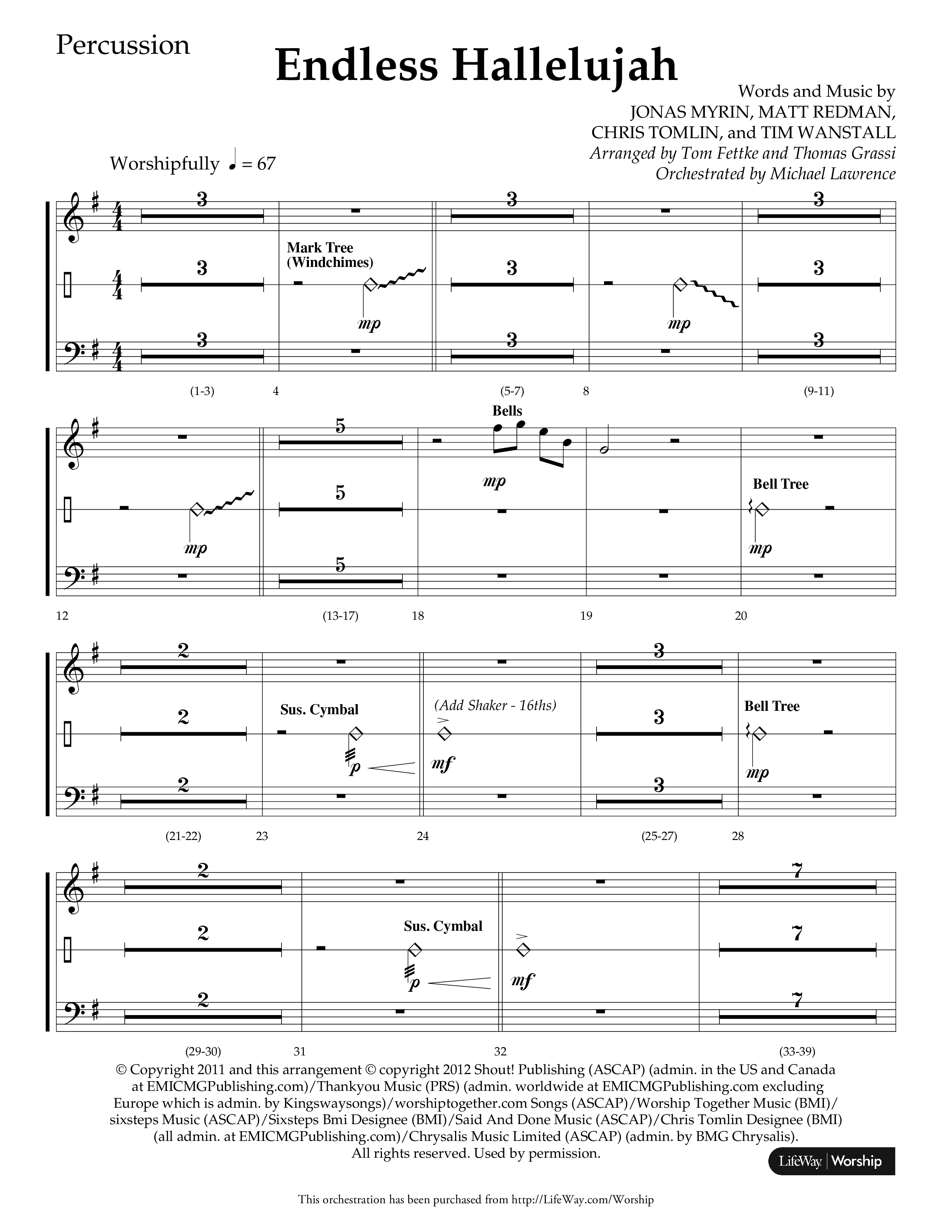 Endless Hallelujah (Choral Anthem SATB) Percussion (Lifeway Choral / Arr. Tom Fettke / Arr. Thomas Grassi / Orch. Michael Lawrence)