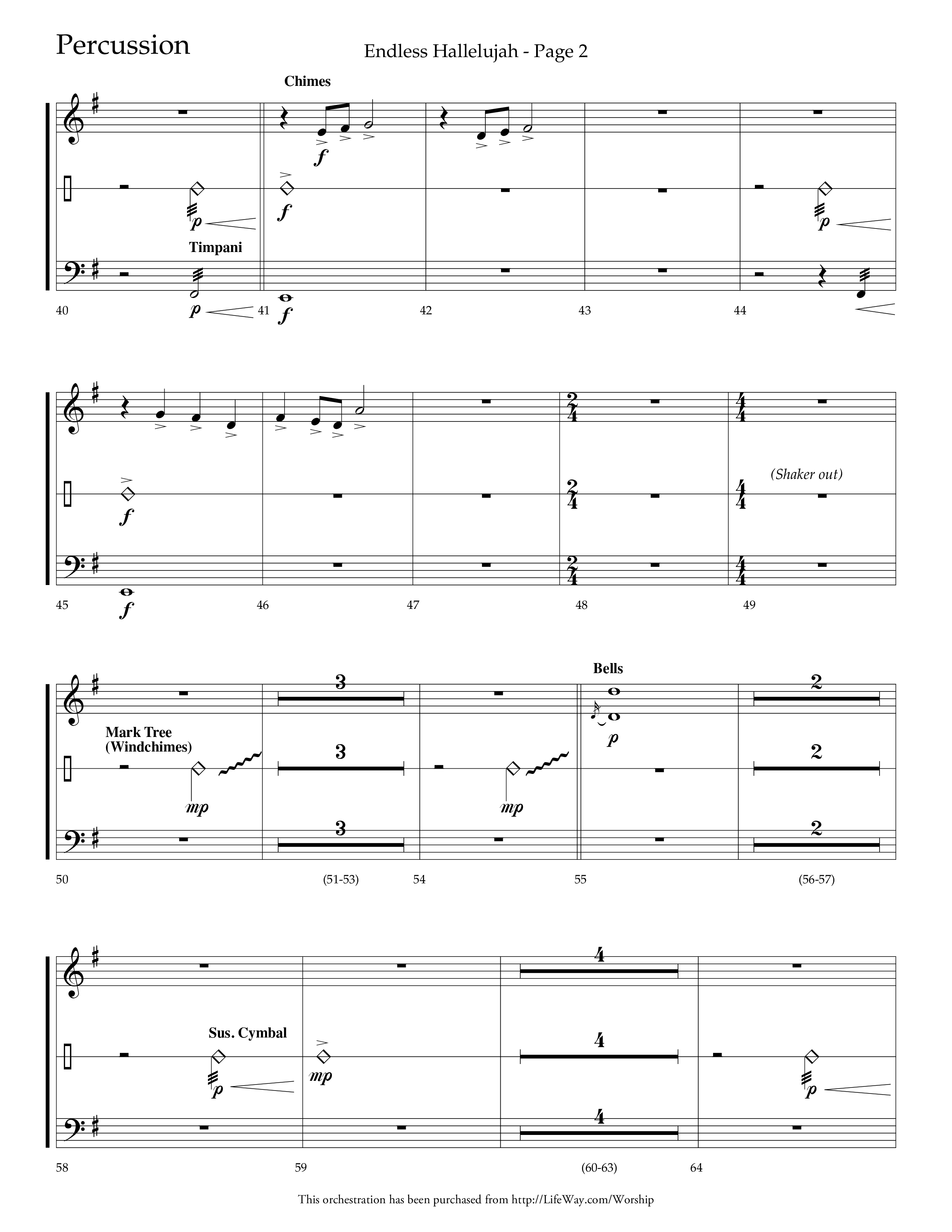 Endless Hallelujah (Choral Anthem SATB) Percussion (Lifeway Choral / Arr. Tom Fettke / Arr. Thomas Grassi / Orch. Michael Lawrence)