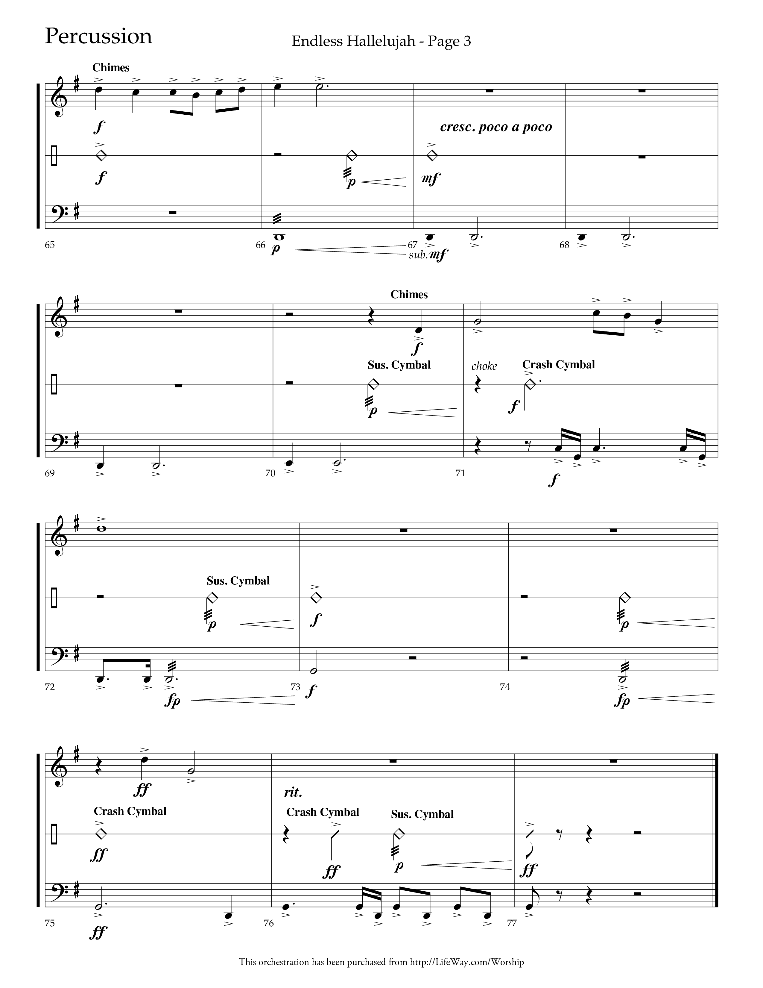 Endless Hallelujah (Choral Anthem SATB) Percussion (Lifeway Choral / Arr. Tom Fettke / Arr. Thomas Grassi / Orch. Michael Lawrence)