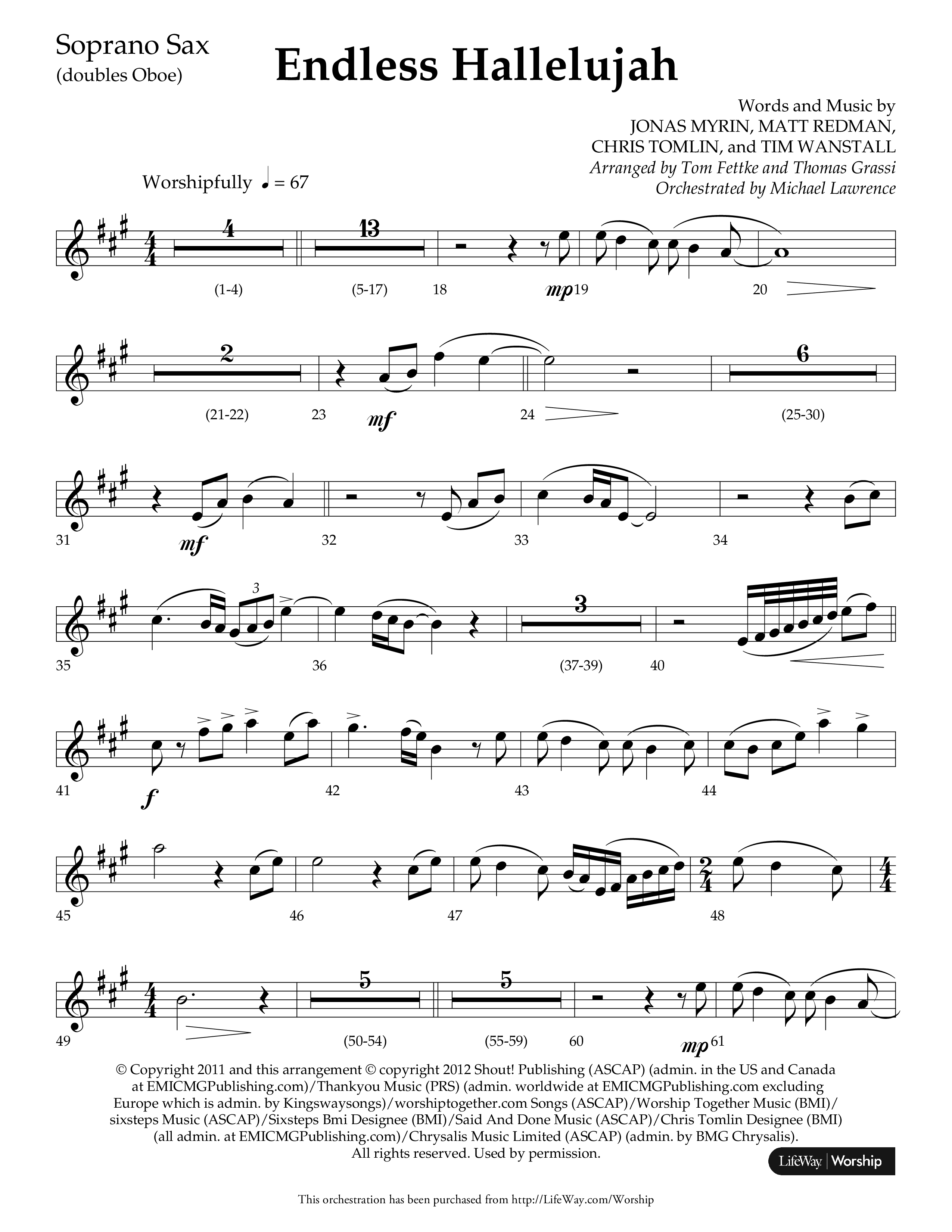 Endless Hallelujah (Choral Anthem SATB) Soprano Sax (Lifeway Choral / Arr. Tom Fettke / Arr. Thomas Grassi / Orch. Michael Lawrence)
