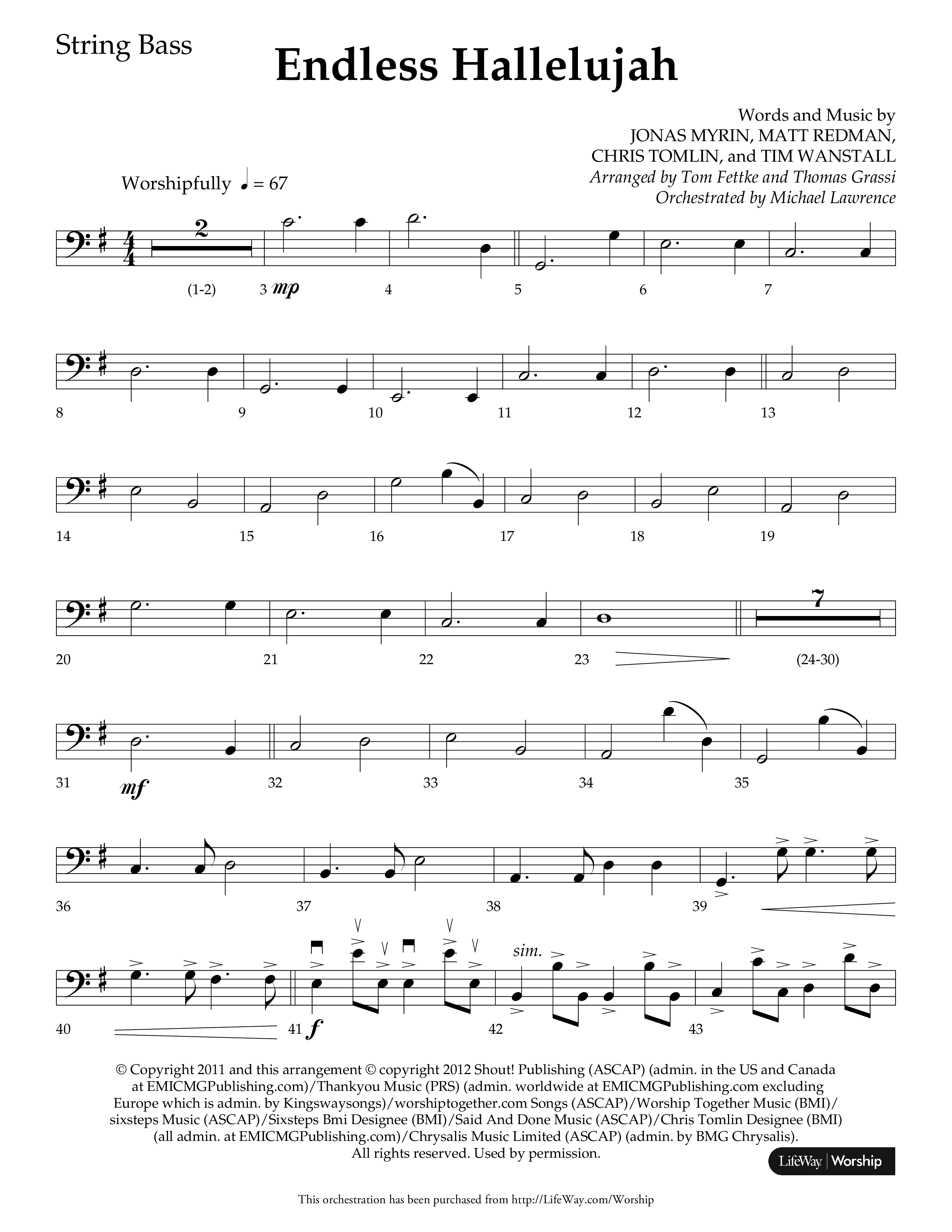 Endless Hallelujah (Choral Anthem SATB) String Bass (Lifeway Choral / Arr. Tom Fettke / Arr. Thomas Grassi / Orch. Michael Lawrence)