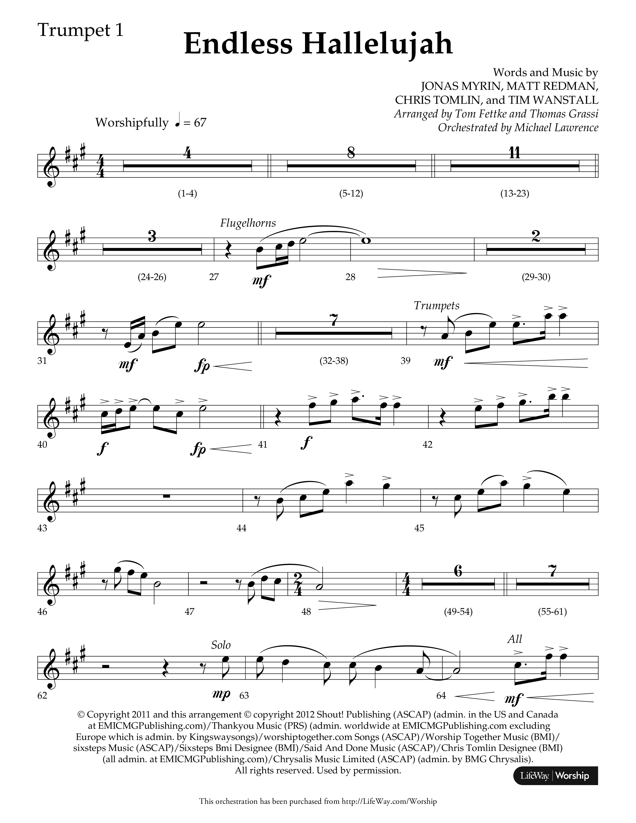 Endless Hallelujah (Choral Anthem SATB) Trumpet 1 (Lifeway Choral / Arr. Tom Fettke / Arr. Thomas Grassi / Orch. Michael Lawrence)