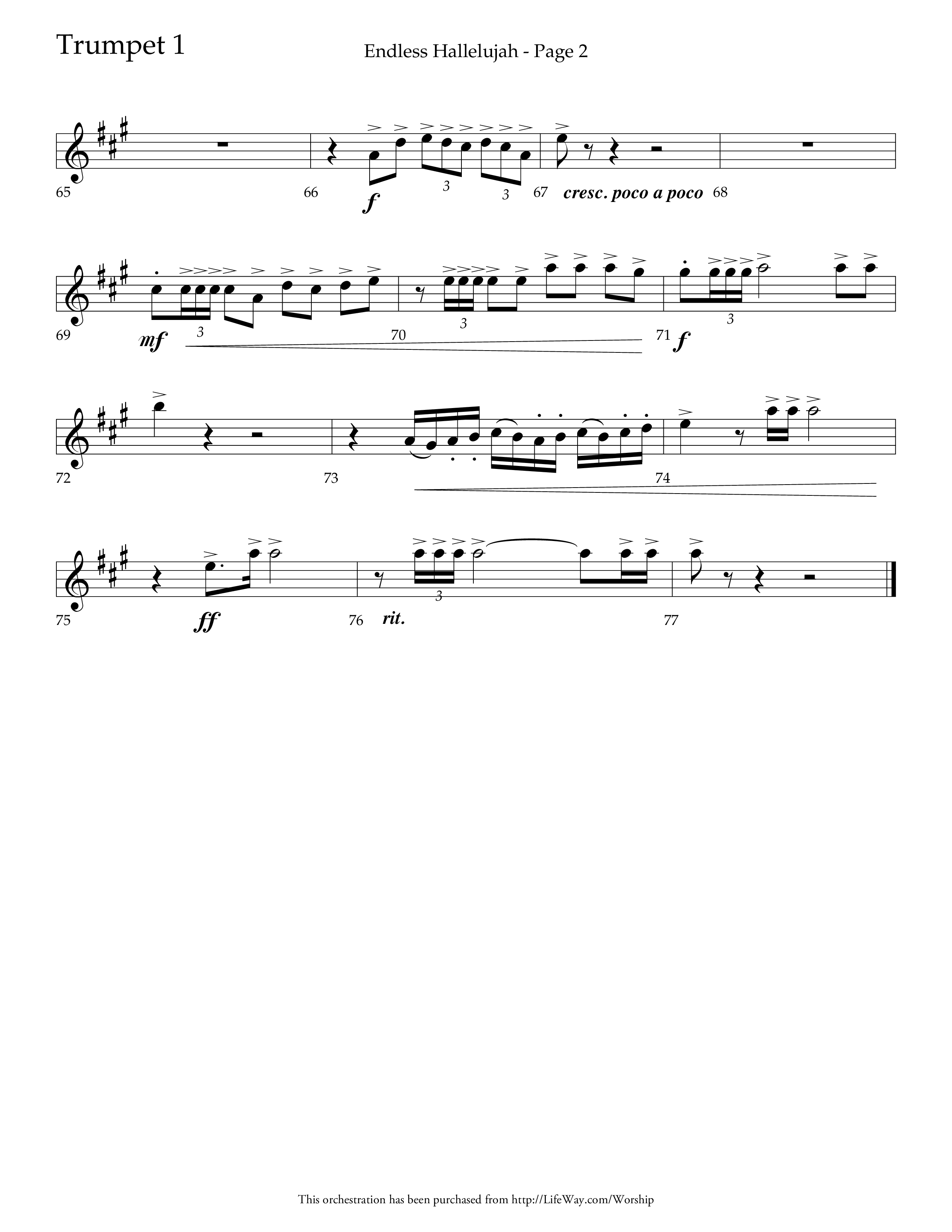 Endless Hallelujah (Choral Anthem SATB) Trumpet 1 (Lifeway Choral / Arr. Tom Fettke / Arr. Thomas Grassi / Orch. Michael Lawrence)