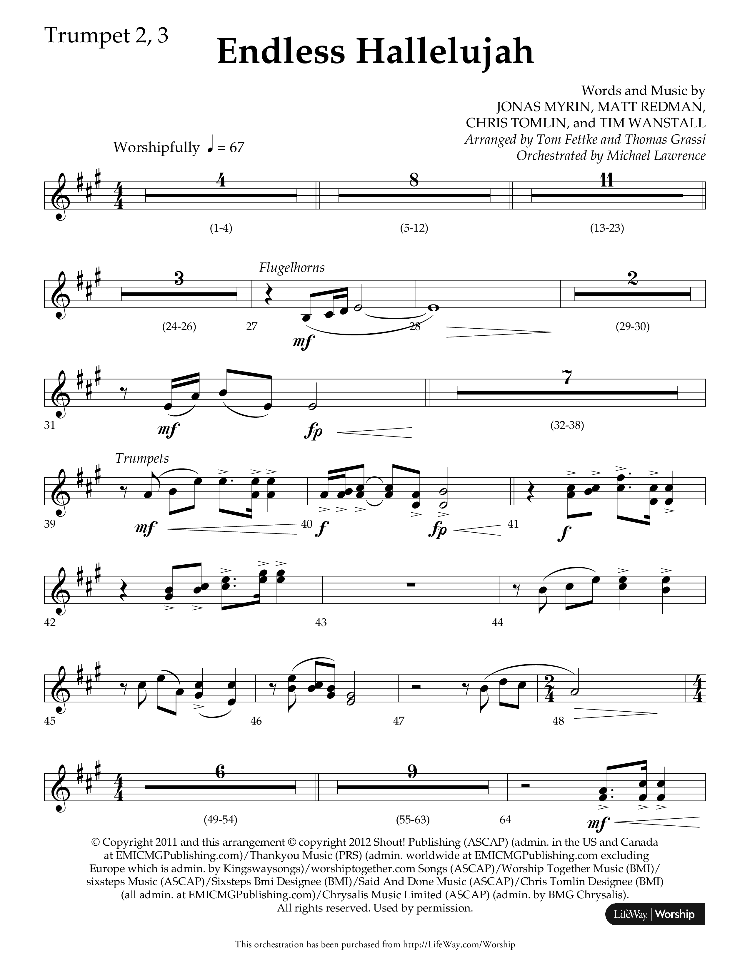 Endless Hallelujah (Choral Anthem SATB) Trumpet 2/3 (Lifeway Choral / Arr. Tom Fettke / Arr. Thomas Grassi / Orch. Michael Lawrence)