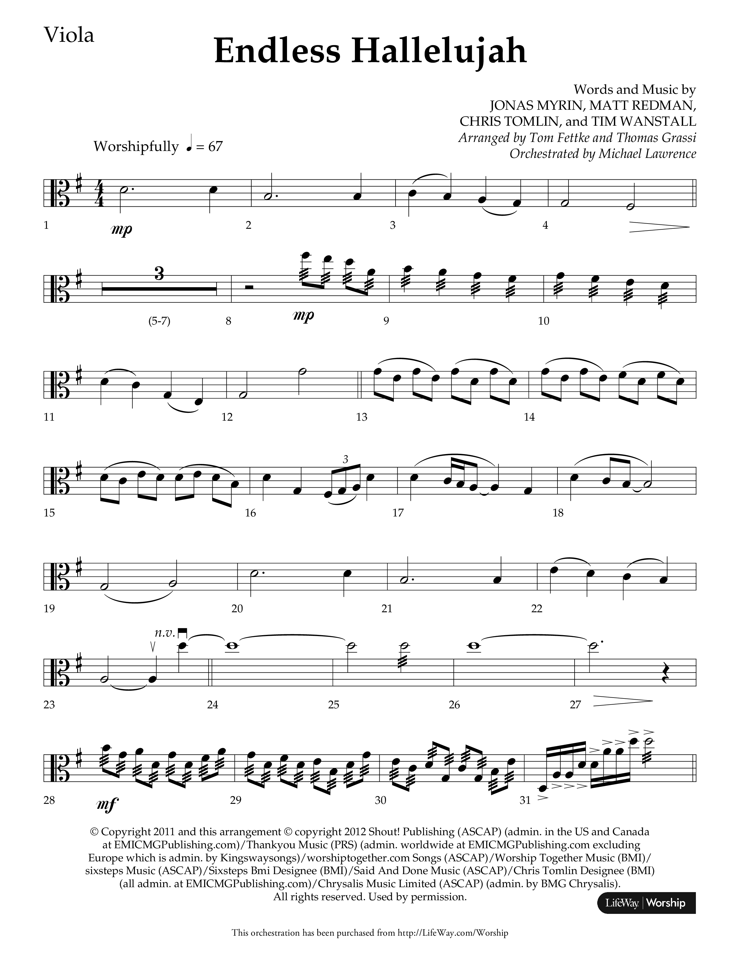 Endless Hallelujah (Choral Anthem SATB) Viola (Lifeway Choral / Arr. Tom Fettke / Arr. Thomas Grassi / Orch. Michael Lawrence)