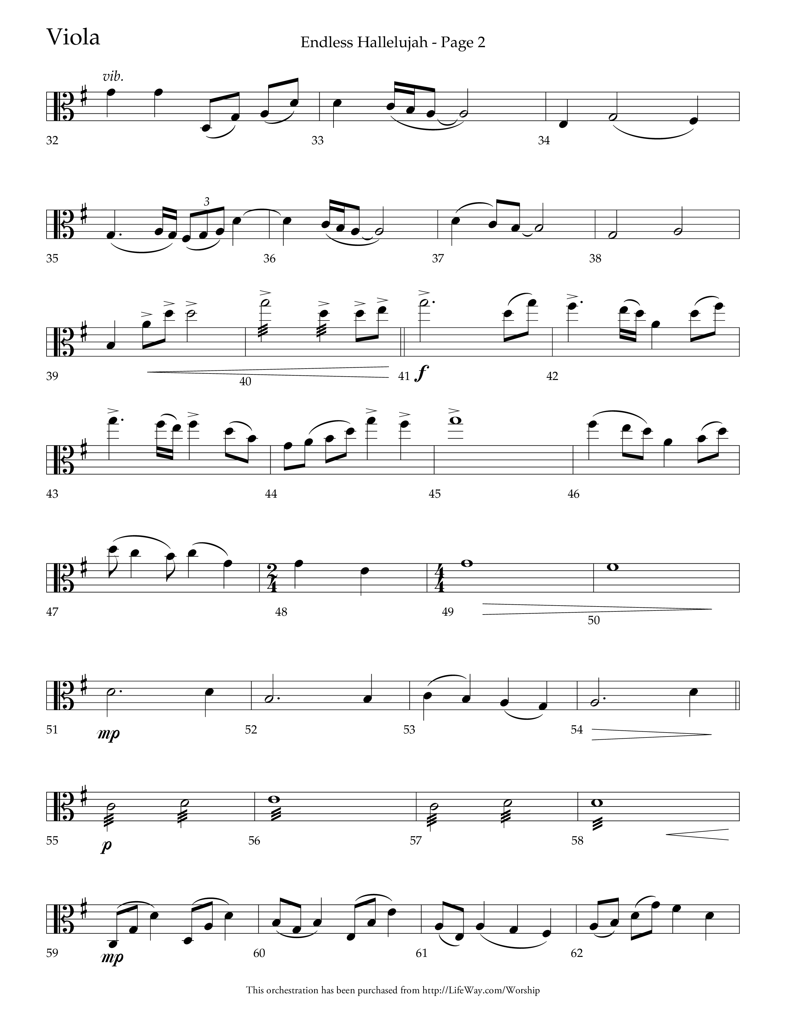 Endless Hallelujah (Choral Anthem SATB) Viola (Lifeway Choral / Arr. Tom Fettke / Arr. Thomas Grassi / Orch. Michael Lawrence)