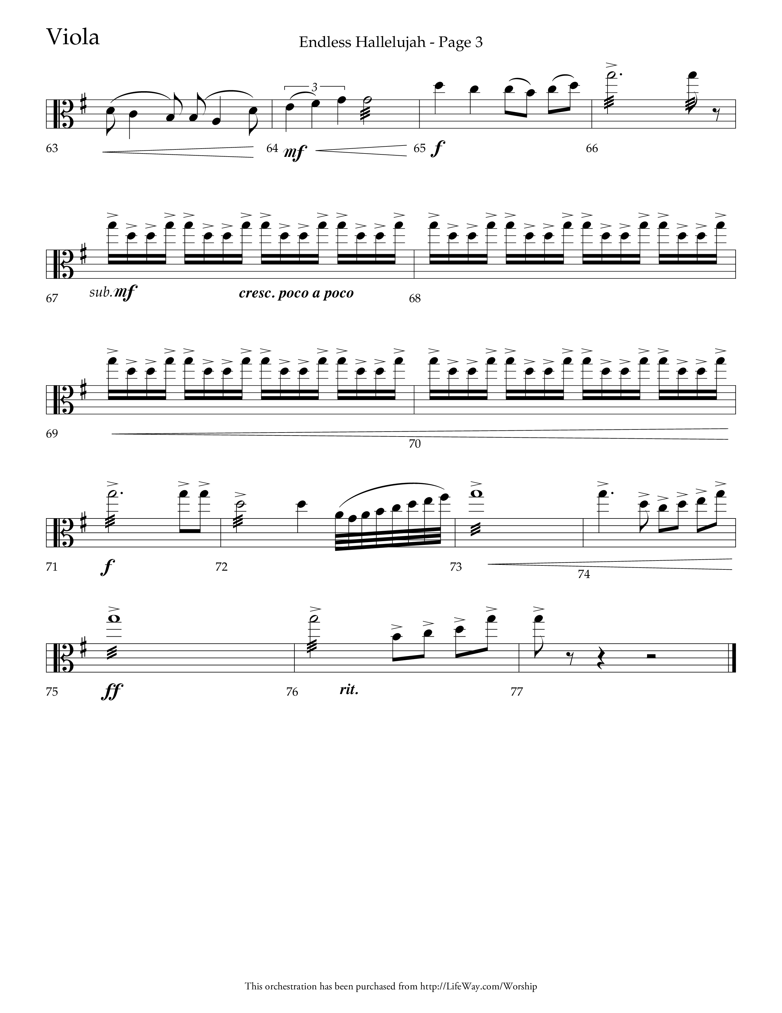Endless Hallelujah (Choral Anthem SATB) Viola (Lifeway Choral / Arr. Tom Fettke / Arr. Thomas Grassi / Orch. Michael Lawrence)