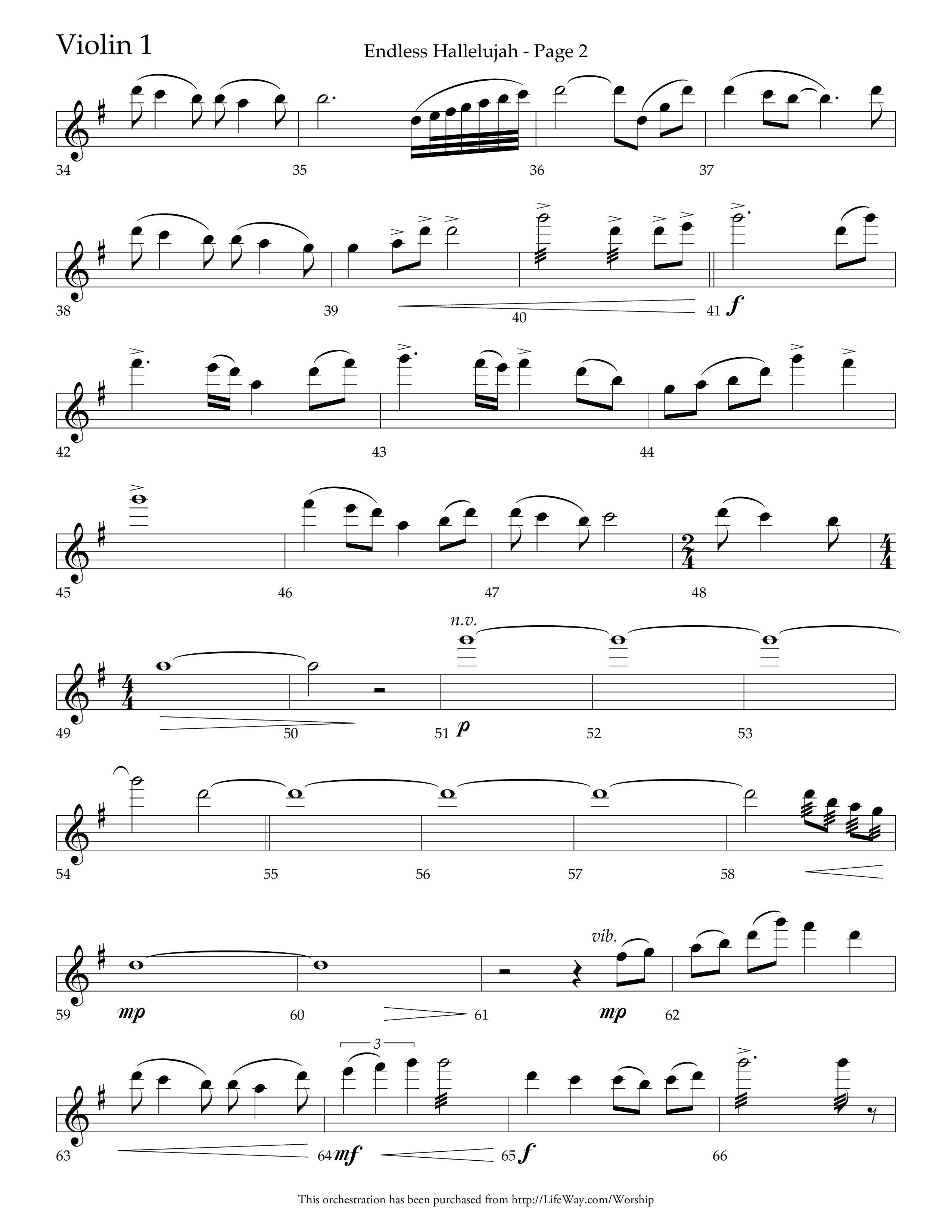 Endless Hallelujah (Choral Anthem SATB) Violin 1 (Lifeway Choral / Arr. Tom Fettke / Arr. Thomas Grassi / Orch. Michael Lawrence)