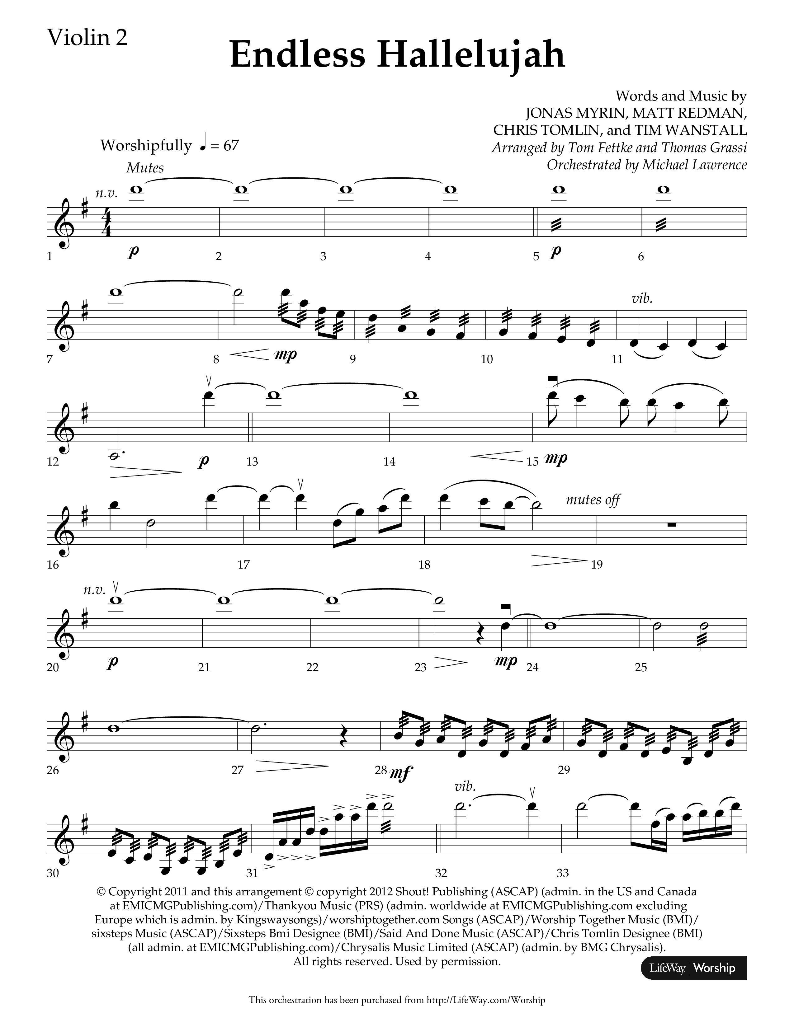 Endless Hallelujah (Choral Anthem SATB) Violin 2 (Lifeway Choral / Arr. Tom Fettke / Arr. Thomas Grassi / Orch. Michael Lawrence)