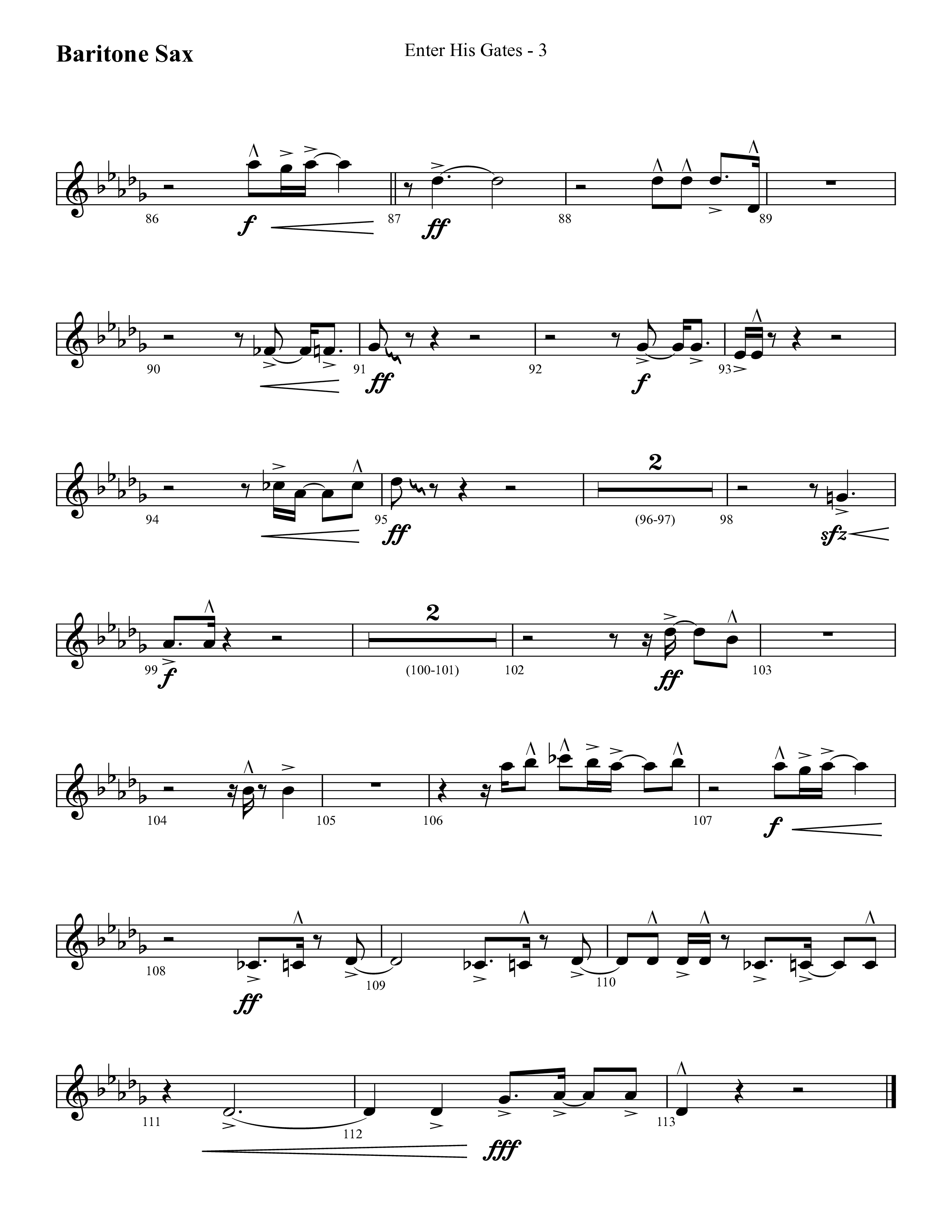 Enter His Gates (Choral Anthem SATB) Bari Sax (Lifeway Choral / Arr. Cliff Duren)