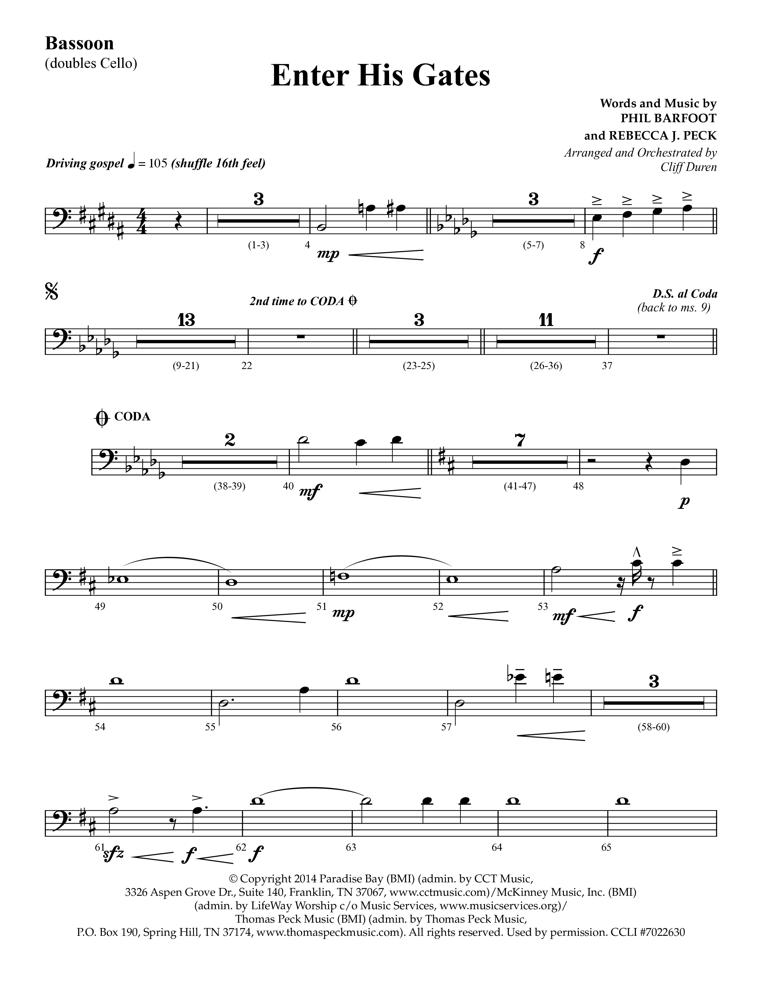 Enter His Gates (Choral Anthem SATB) Bassoon (Lifeway Choral / Arr. Cliff Duren)