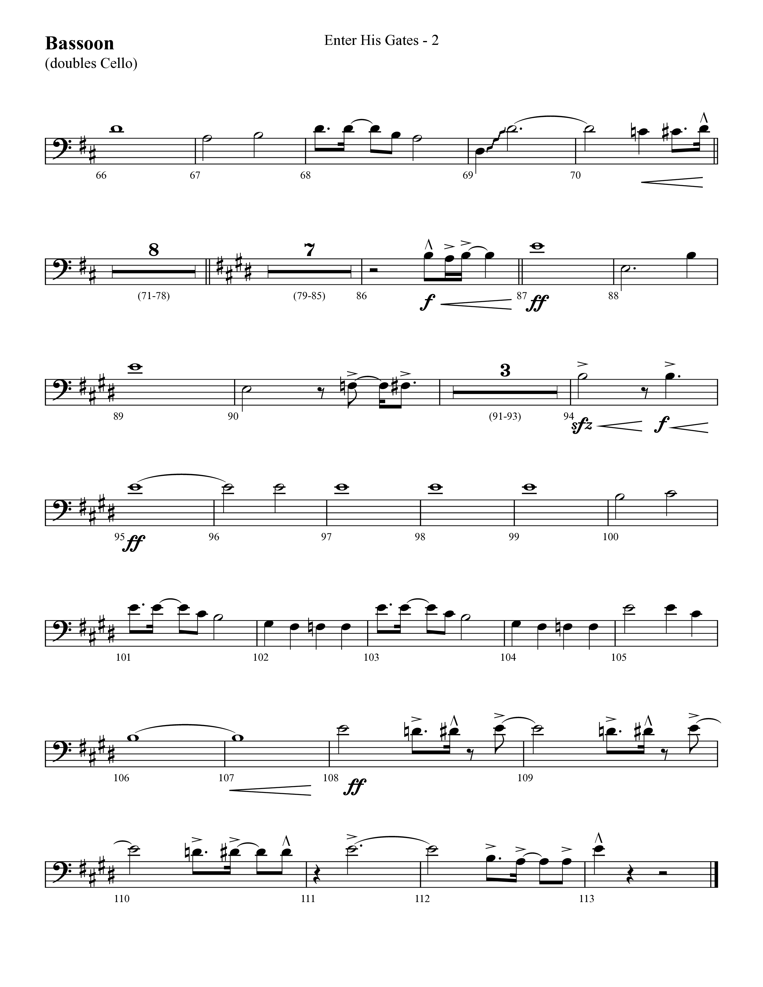 Enter His Gates (Choral Anthem SATB) Bassoon (Lifeway Choral / Arr. Cliff Duren)