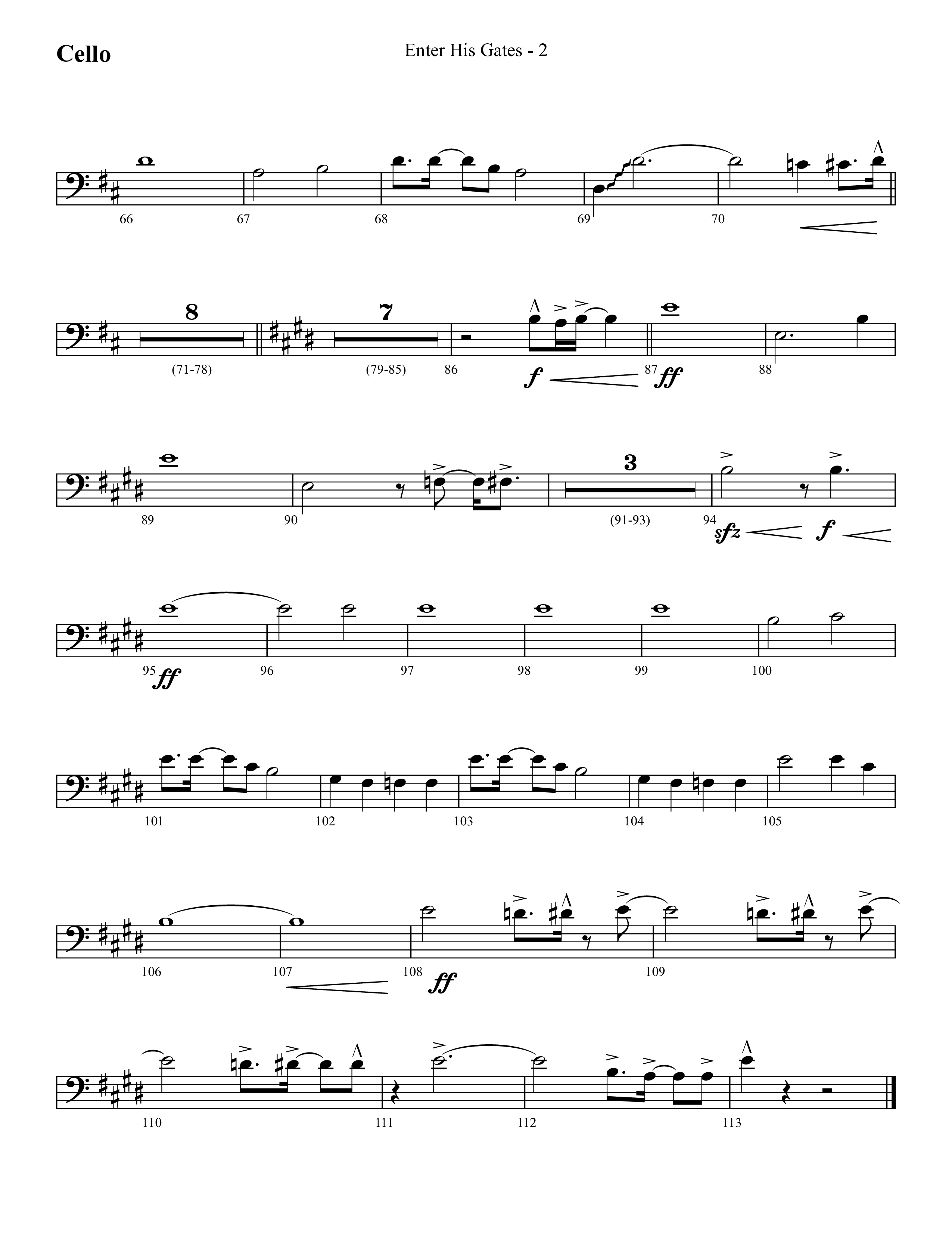 Enter His Gates (Choral Anthem SATB) Cello (Lifeway Choral / Arr. Cliff Duren)