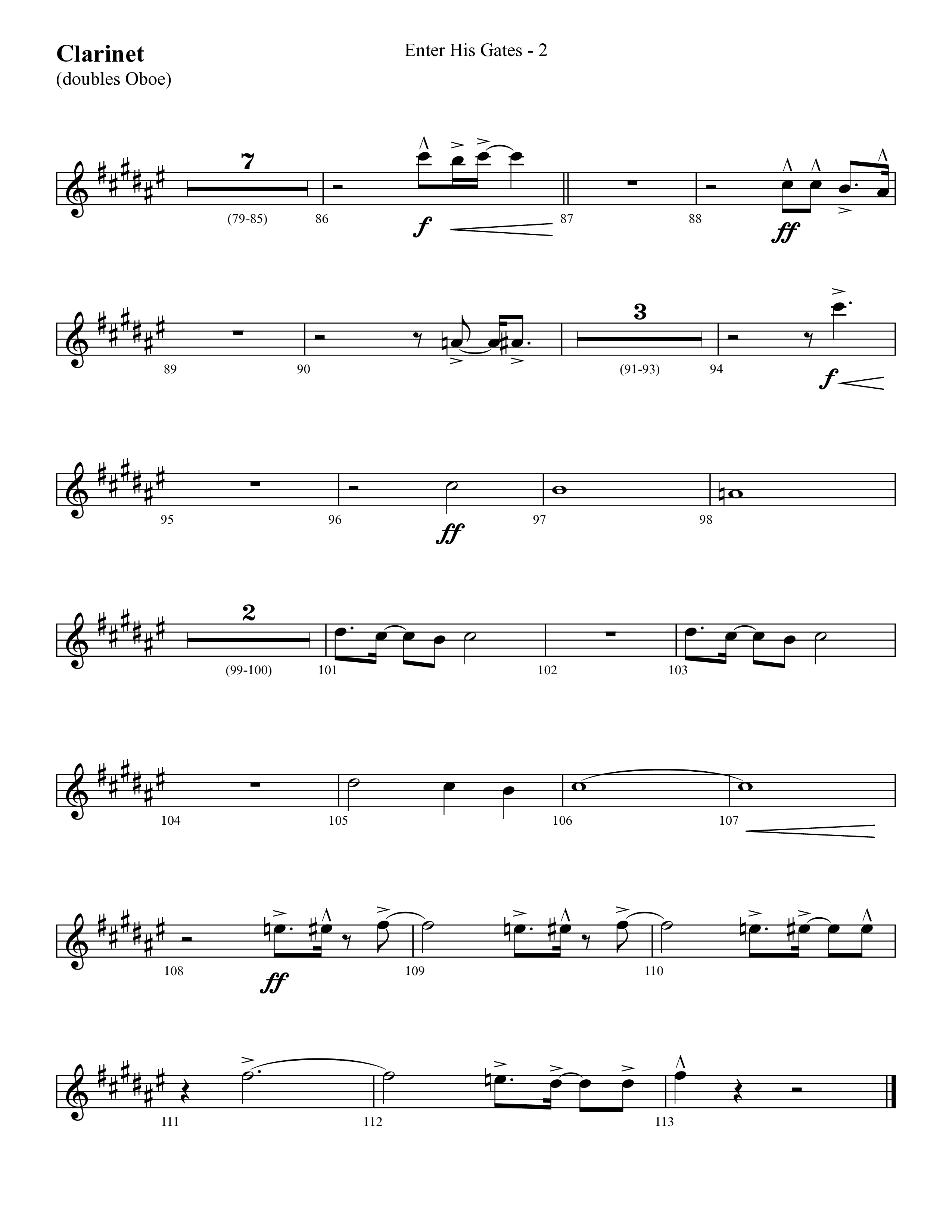 Enter His Gates (Choral Anthem SATB) Clarinet (Lifeway Choral / Arr. Cliff Duren)