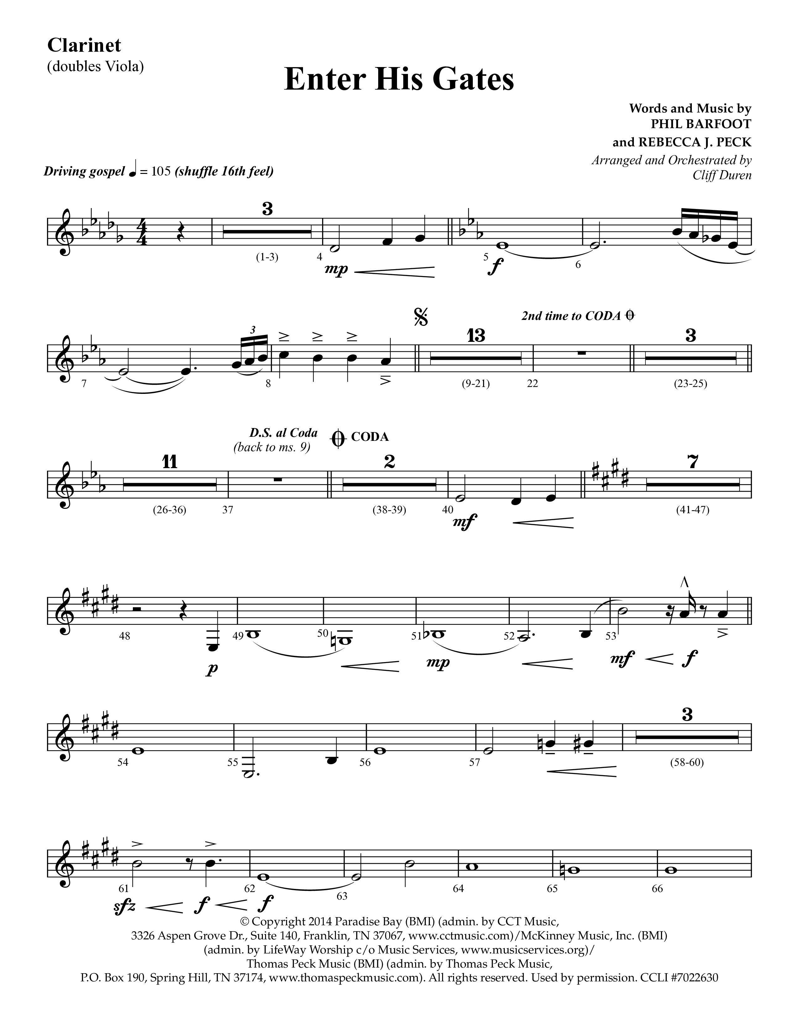 Enter His Gates (Choral Anthem SATB) Clarinet (Lifeway Choral / Arr. Cliff Duren)