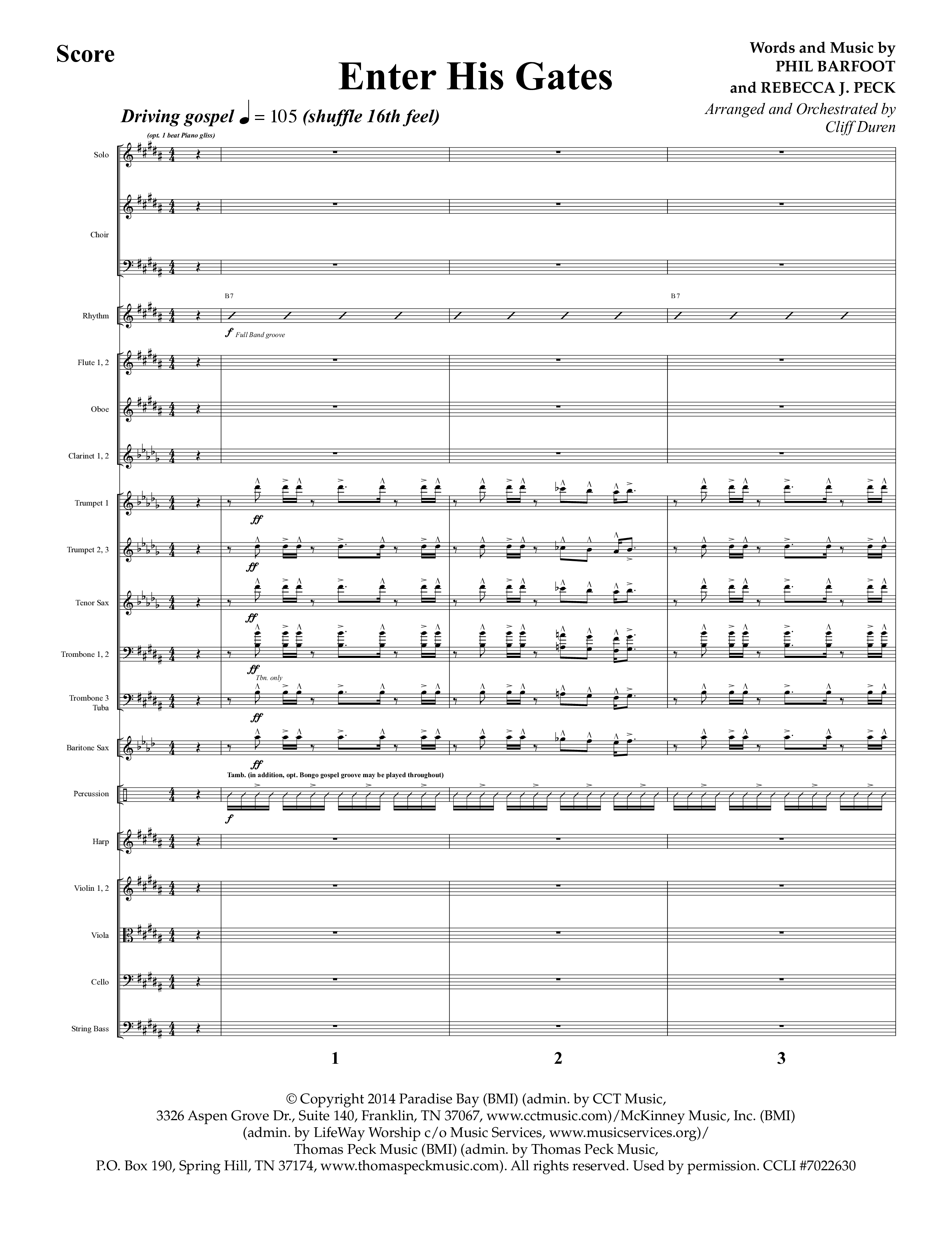 Enter His Gates (Choral Anthem SATB) Conductor's Score (Lifeway Choral / Arr. Cliff Duren)