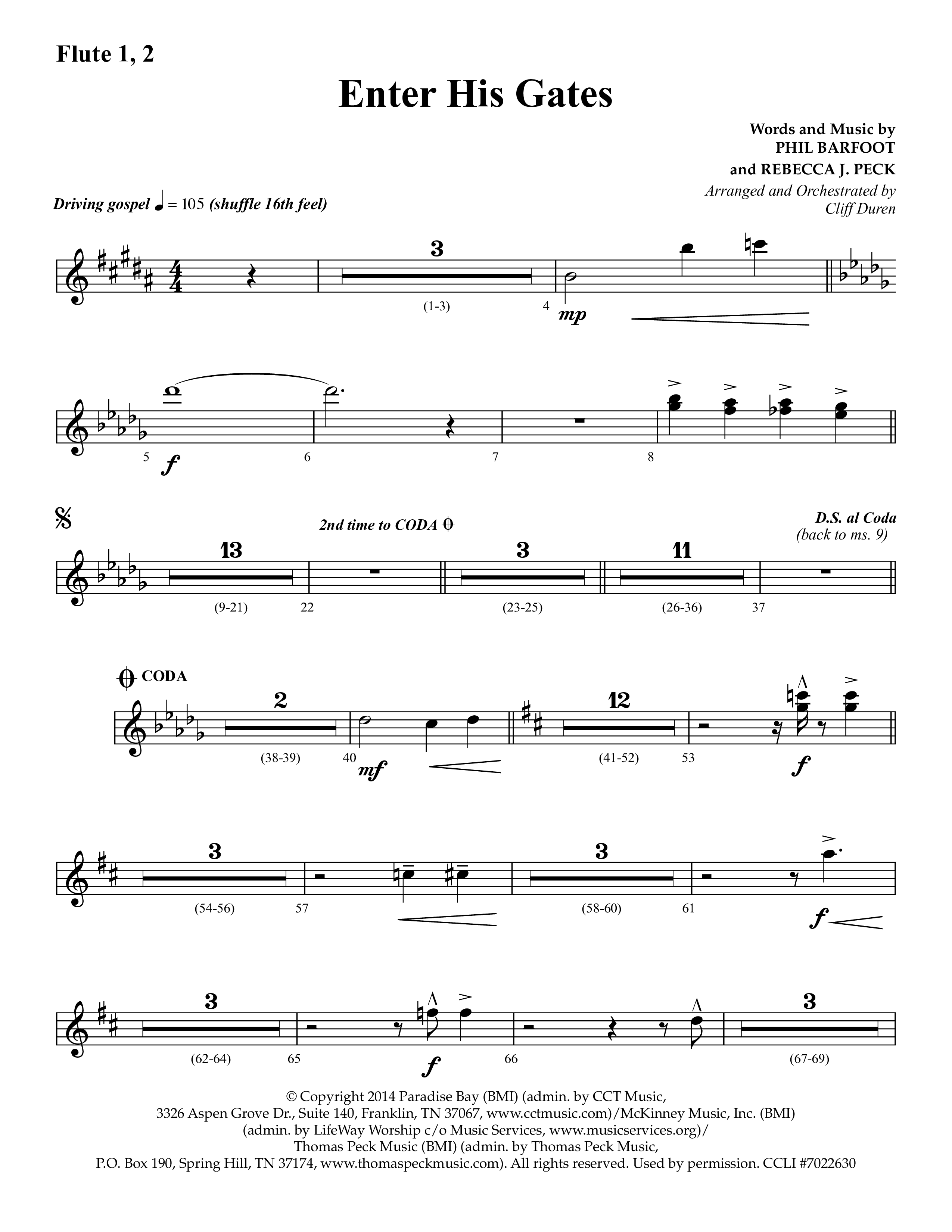 Enter His Gates (Choral Anthem SATB) Flute 1/2 (Lifeway Choral / Arr. Cliff Duren)