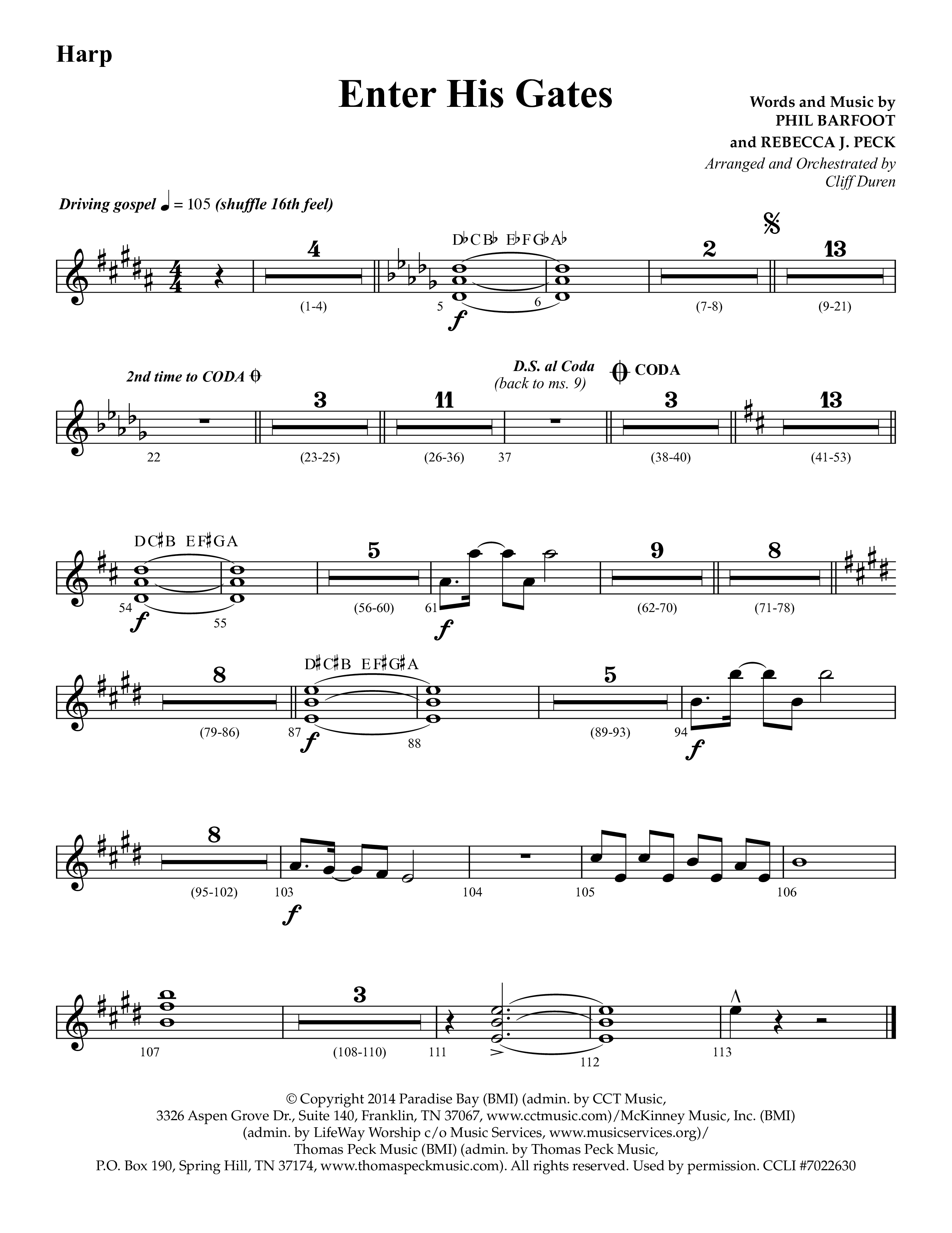 Enter His Gates (Choral Anthem SATB) Harp (Lifeway Choral / Arr. Cliff Duren)