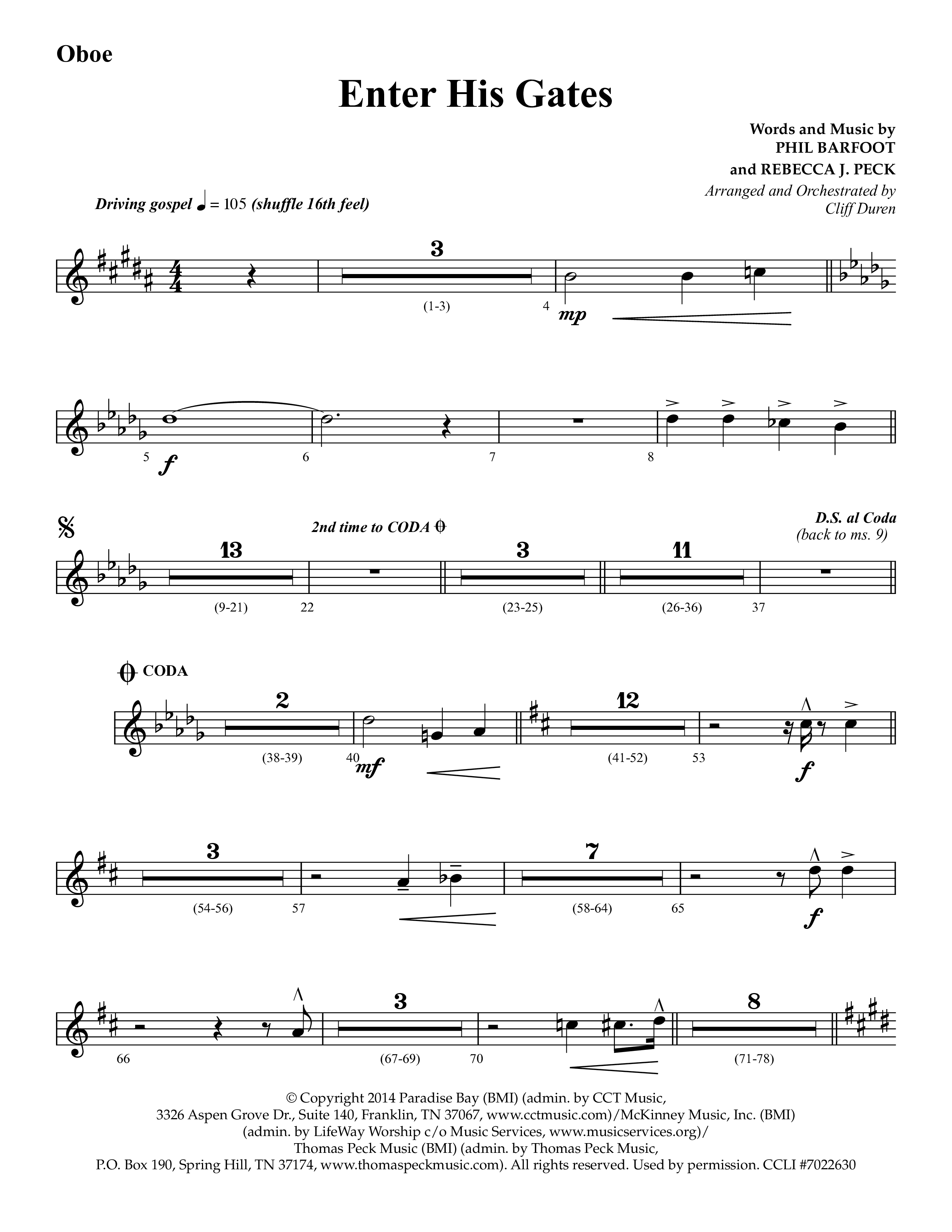 Enter His Gates (Choral Anthem SATB) Oboe (Lifeway Choral / Arr. Cliff Duren)