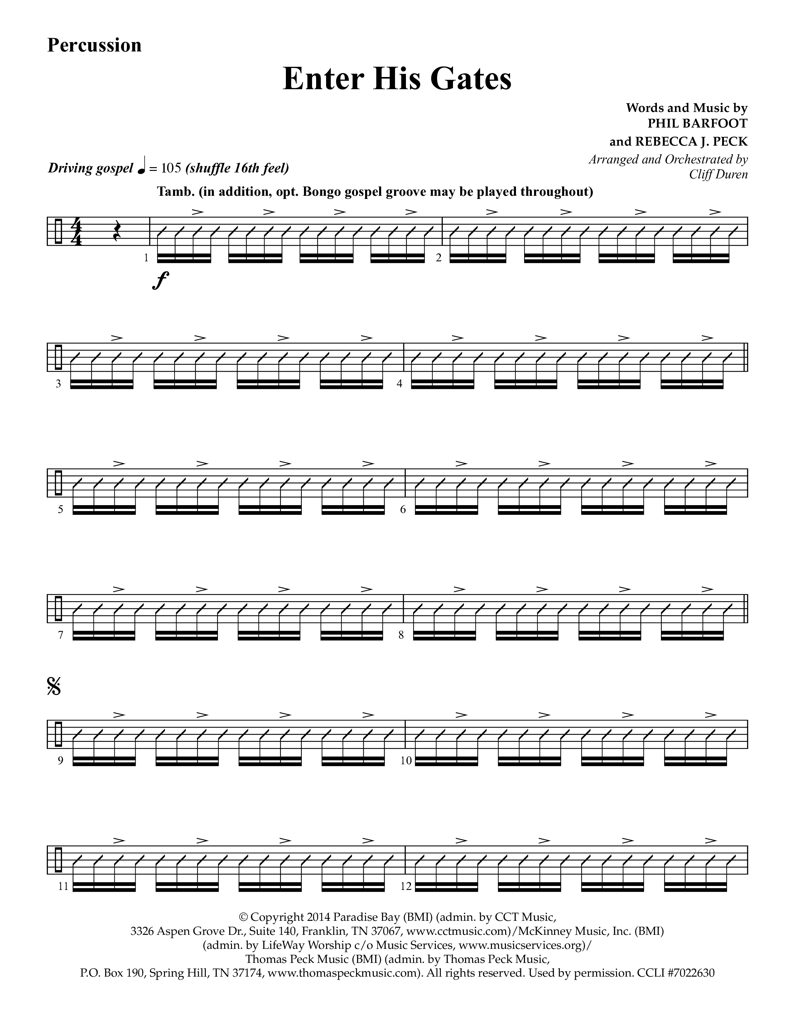 Enter His Gates (Choral Anthem SATB) Percussion (Lifeway Choral / Arr. Cliff Duren)
