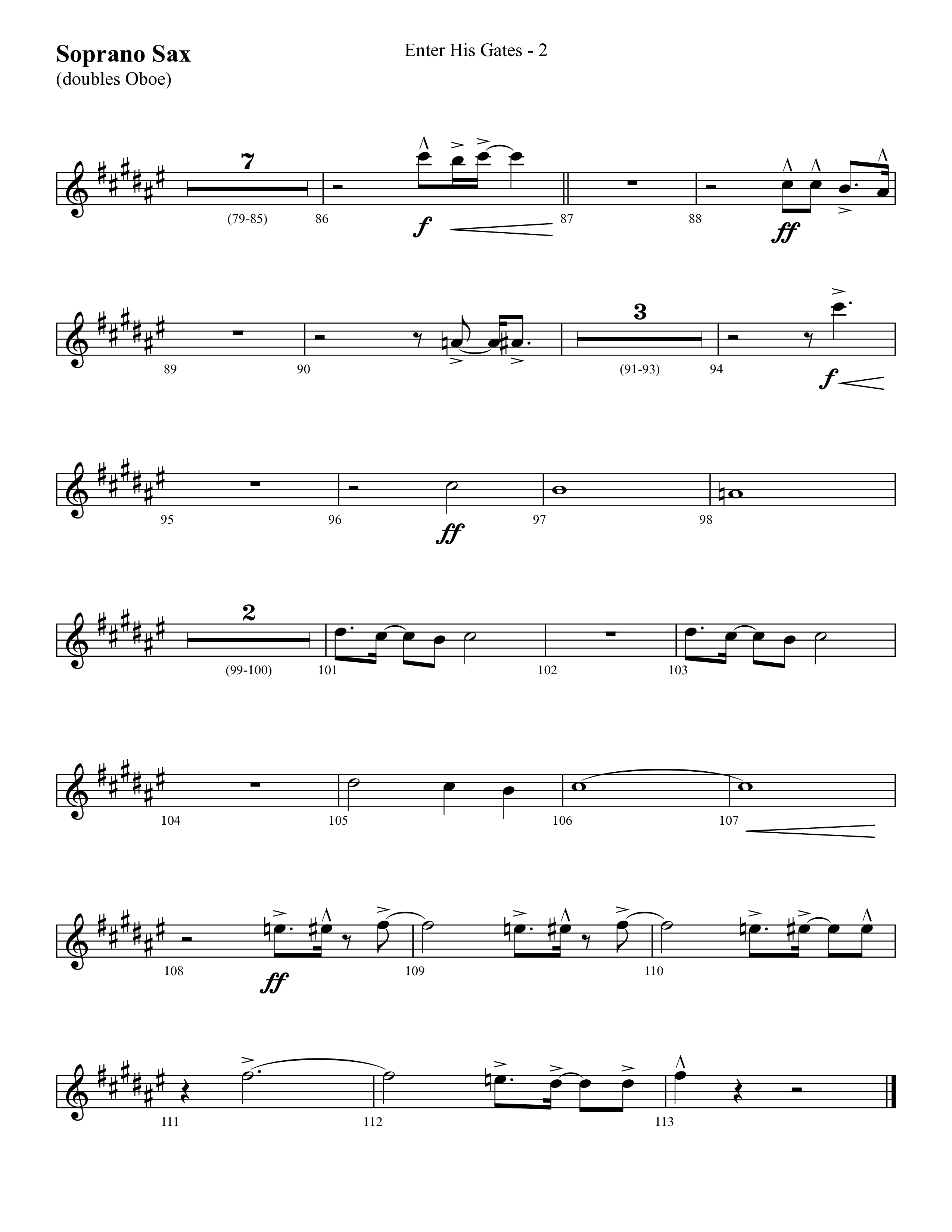 Enter His Gates (Choral Anthem SATB) Soprano Sax (Lifeway Choral / Arr. Cliff Duren)