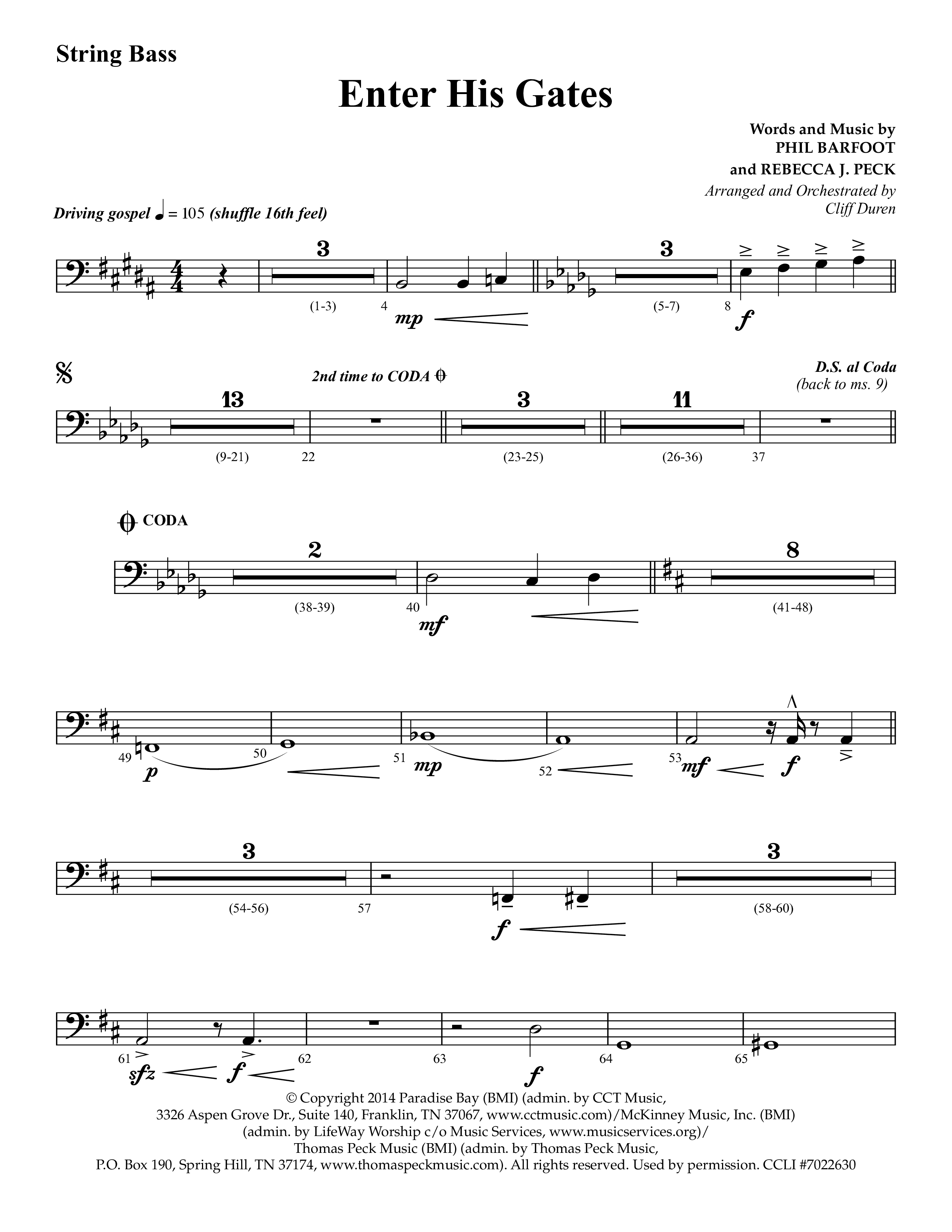 Enter His Gates (Choral Anthem SATB) String Bass (Lifeway Choral / Arr. Cliff Duren)