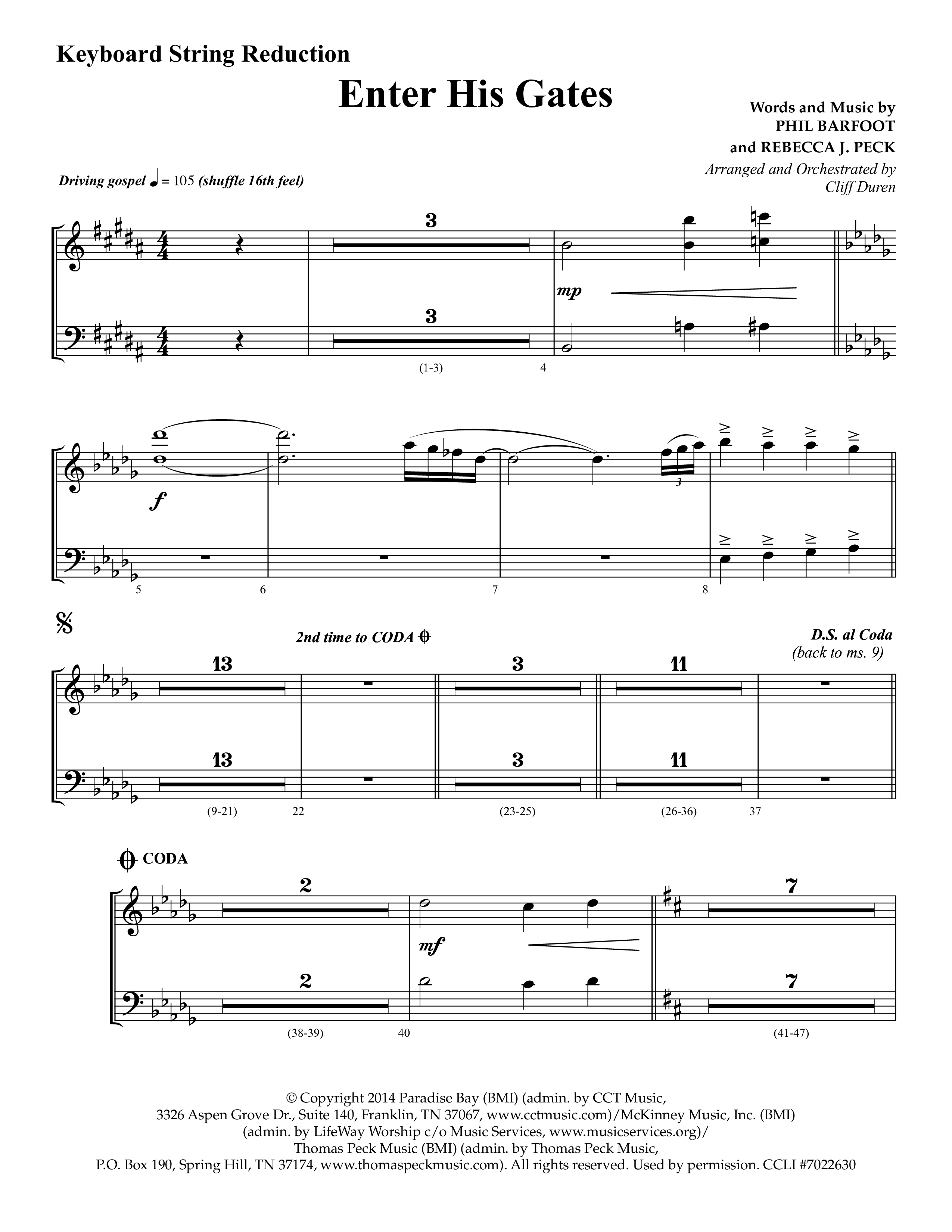 Enter His Gates (Choral Anthem SATB) String Reduction (Lifeway Choral / Arr. Cliff Duren)