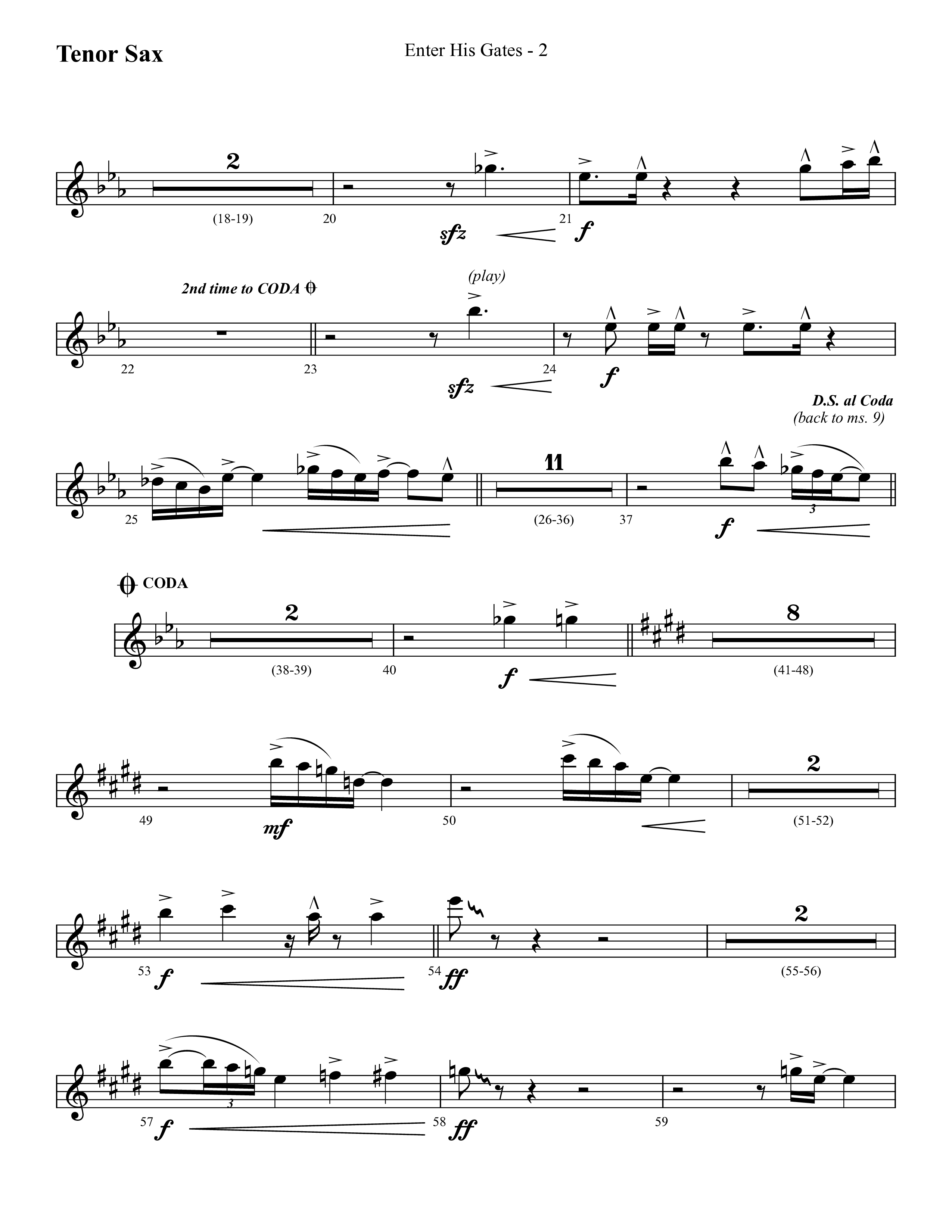 Enter His Gates (Choral Anthem SATB) Tenor Sax 1 (Lifeway Choral / Arr. Cliff Duren)
