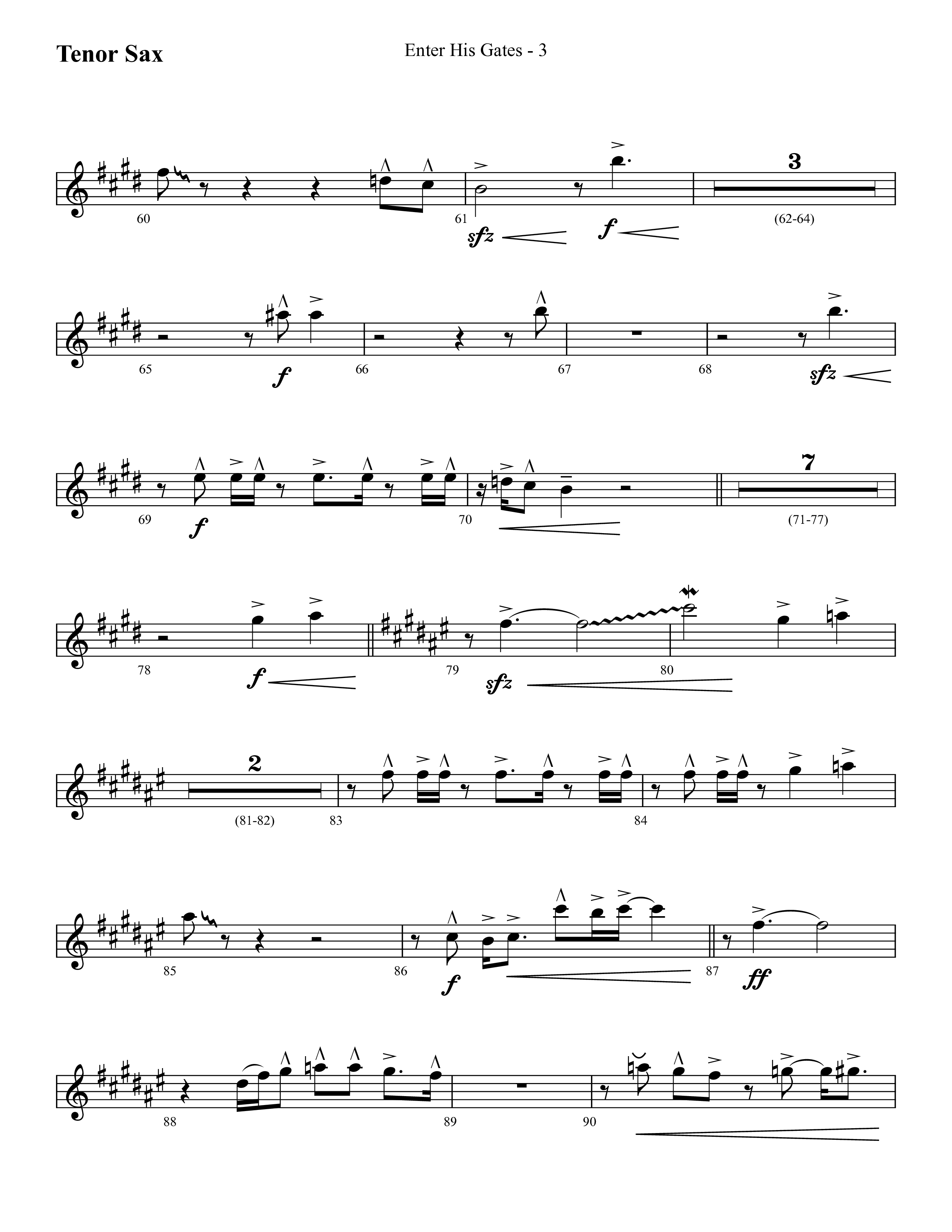 Enter His Gates (Choral Anthem SATB) Tenor Sax 1 (Lifeway Choral / Arr. Cliff Duren)