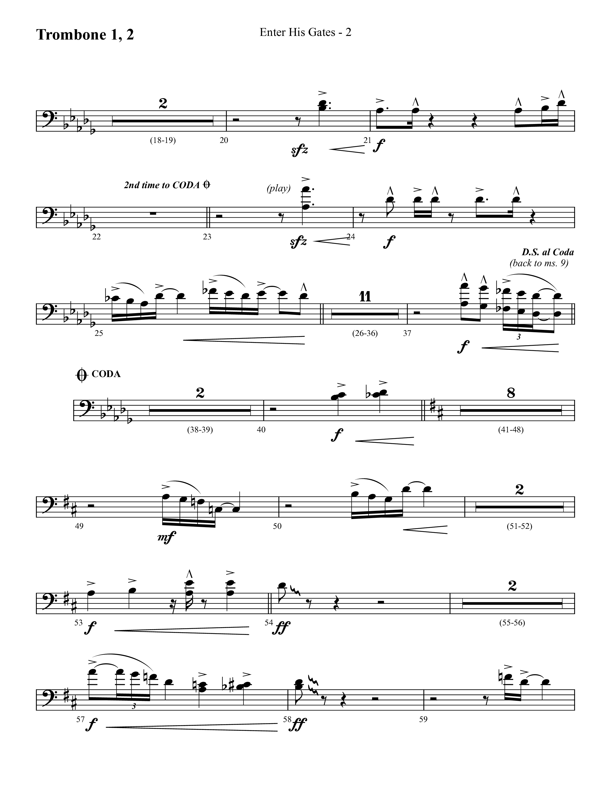 Enter His Gates (Choral Anthem SATB) Trombone 1/2 (Lifeway Choral / Arr. Cliff Duren)