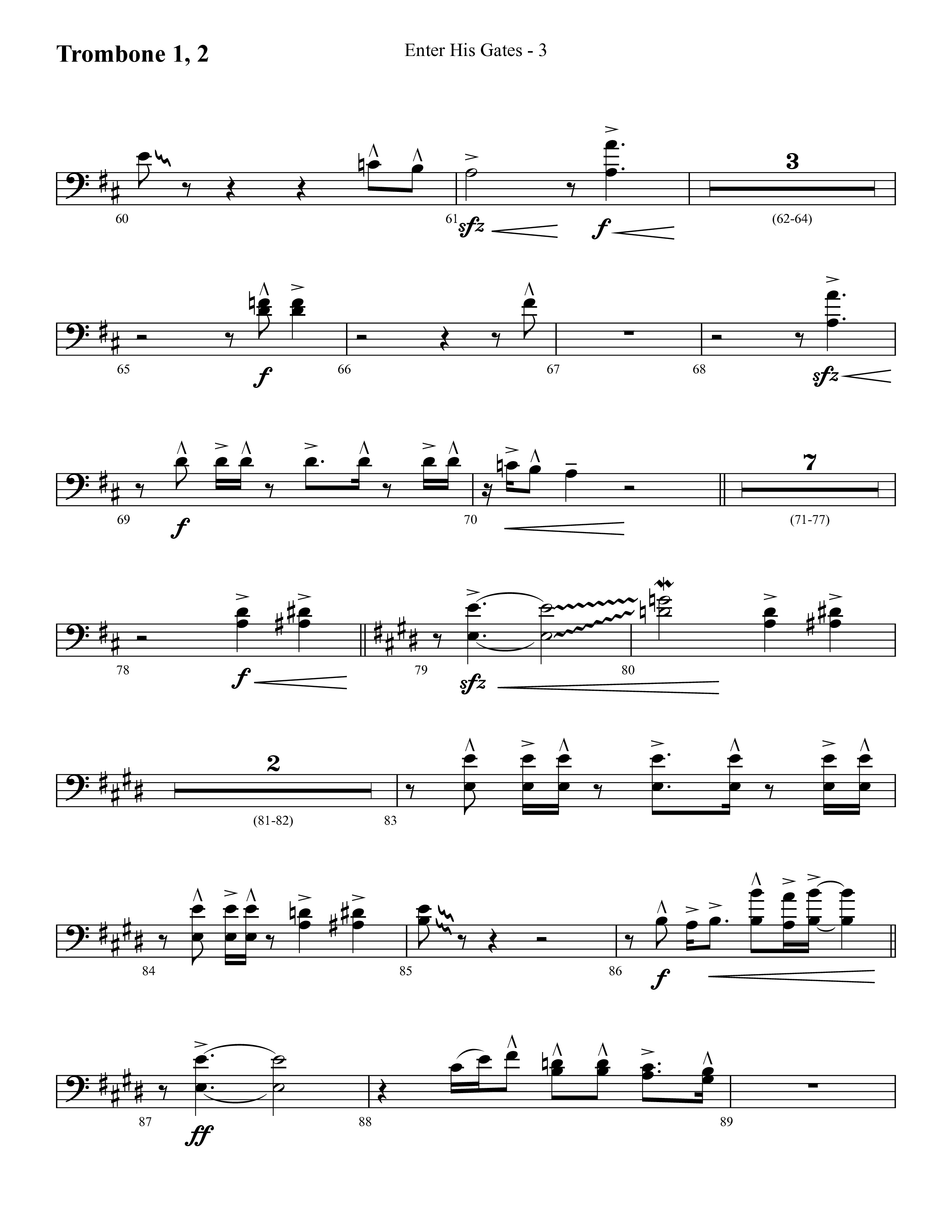 Enter His Gates (Choral Anthem SATB) Trombone 1/2 (Lifeway Choral / Arr. Cliff Duren)