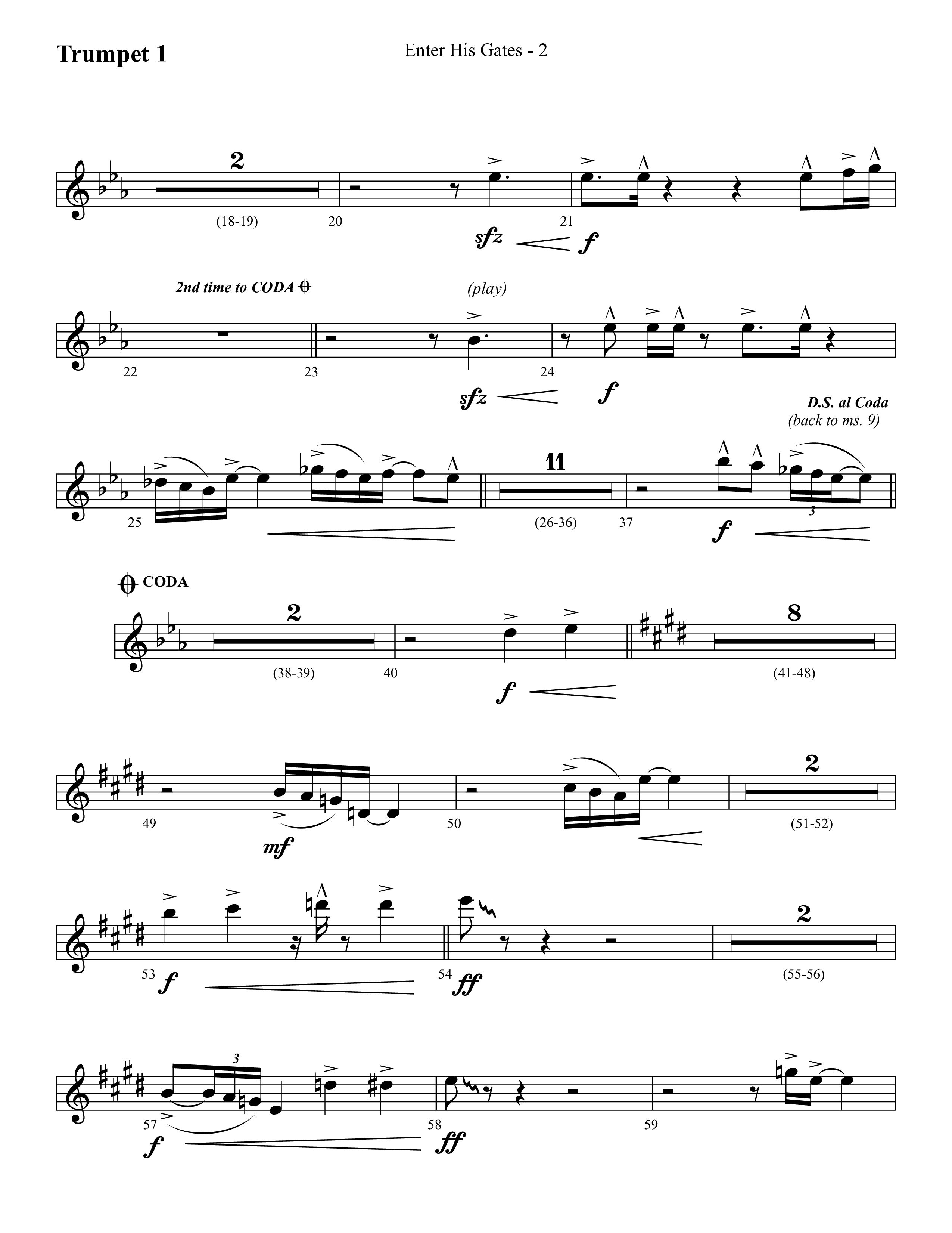 Enter His Gates (Choral Anthem SATB) Trumpet 1 (Lifeway Choral / Arr. Cliff Duren)