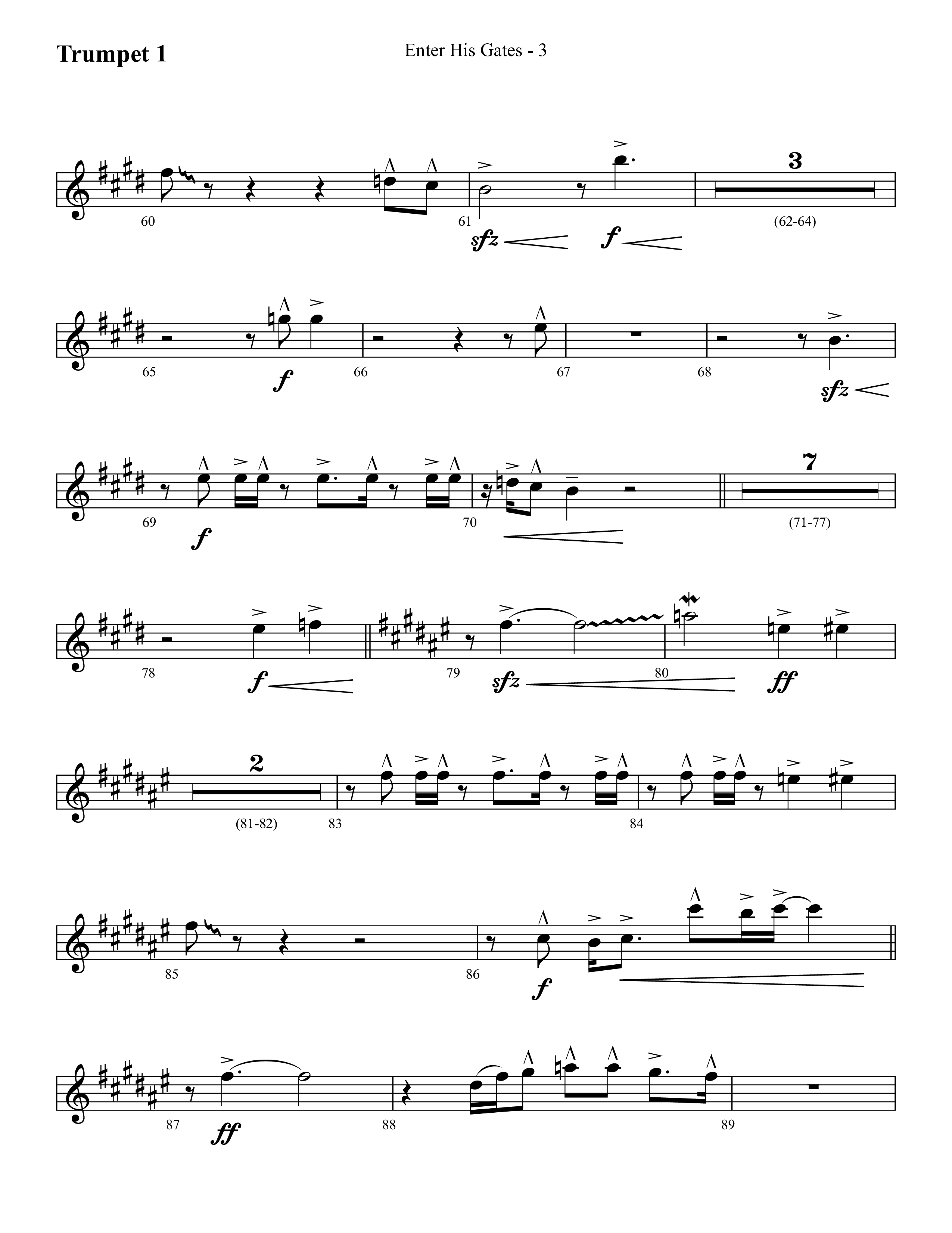 Enter His Gates (Choral Anthem SATB) Trumpet 1 (Lifeway Choral / Arr. Cliff Duren)