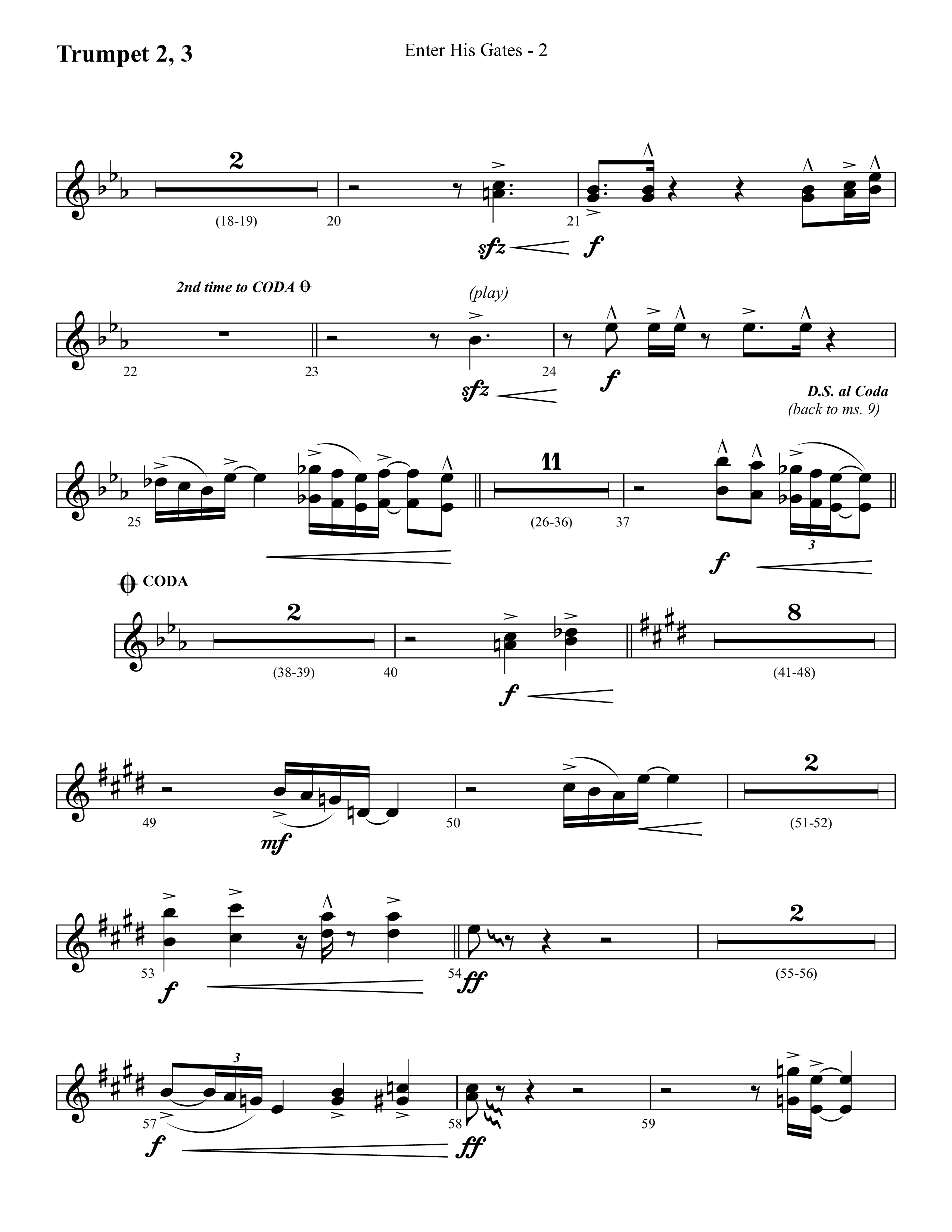Enter His Gates (Choral Anthem SATB) Trumpet 2/3 (Lifeway Choral / Arr. Cliff Duren)