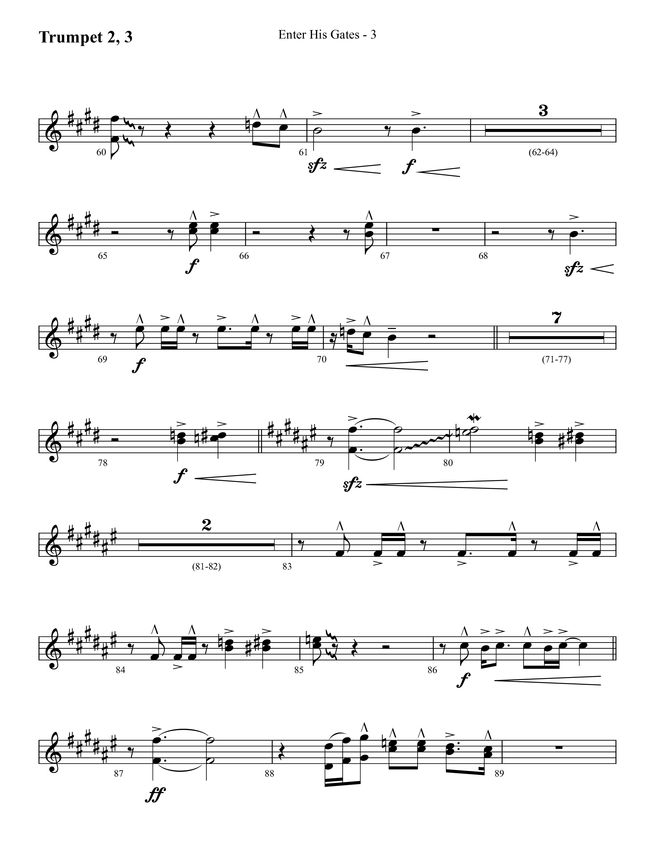 Enter His Gates (Choral Anthem SATB) Trumpet 2/3 (Lifeway Choral / Arr. Cliff Duren)