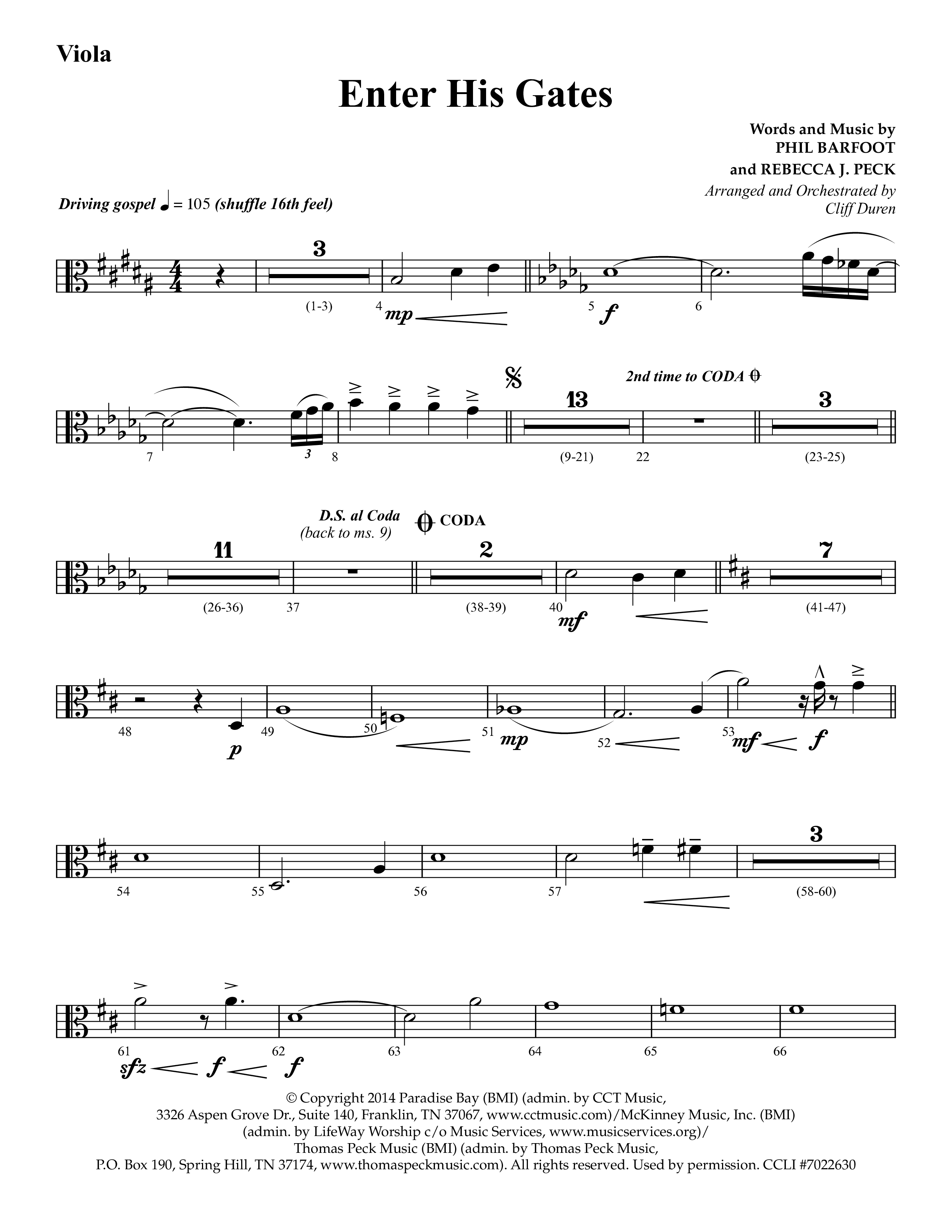 Enter His Gates (Choral Anthem SATB) Viola (Lifeway Choral / Arr. Cliff Duren)
