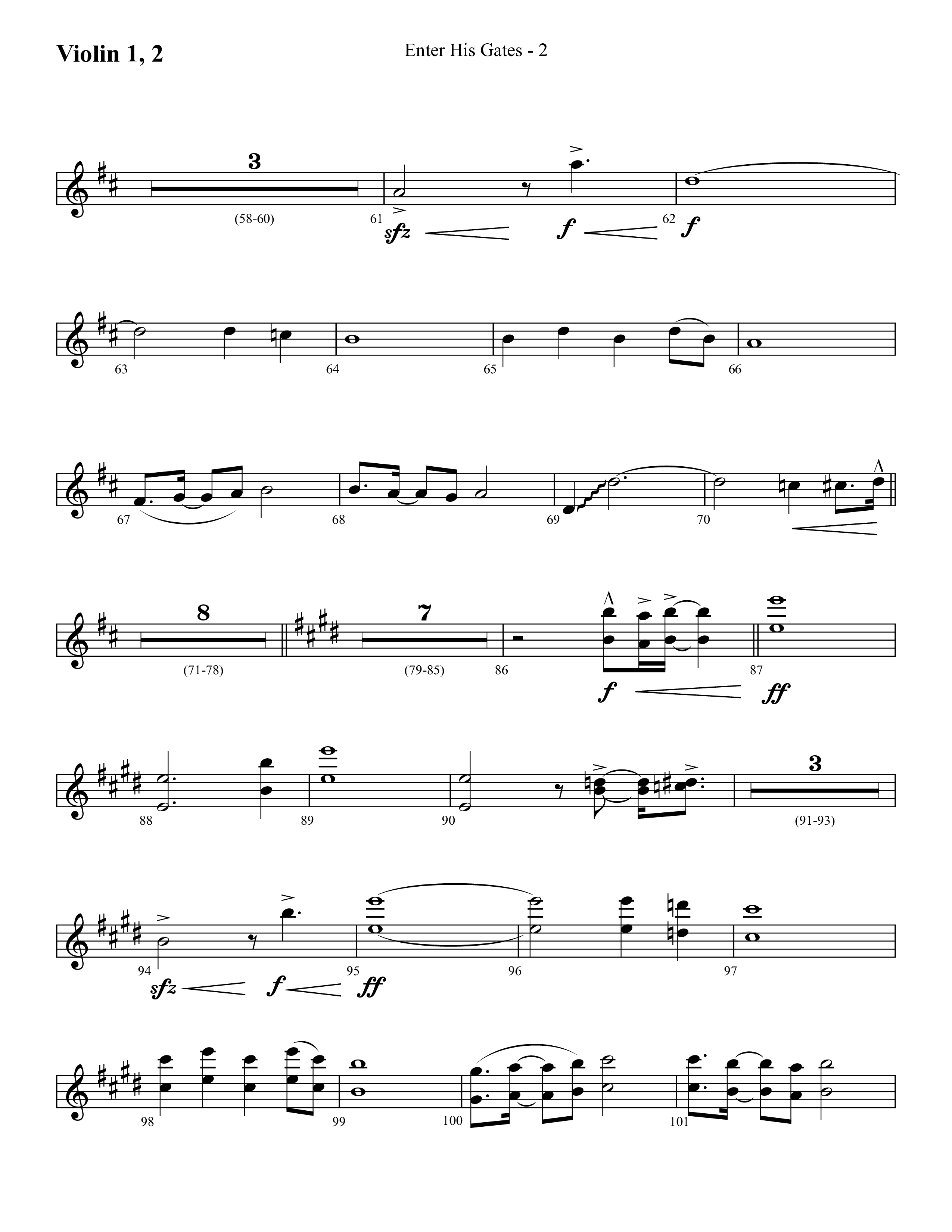 Enter His Gates (Choral Anthem SATB) Violin 1/2 (Lifeway Choral / Arr. Cliff Duren)