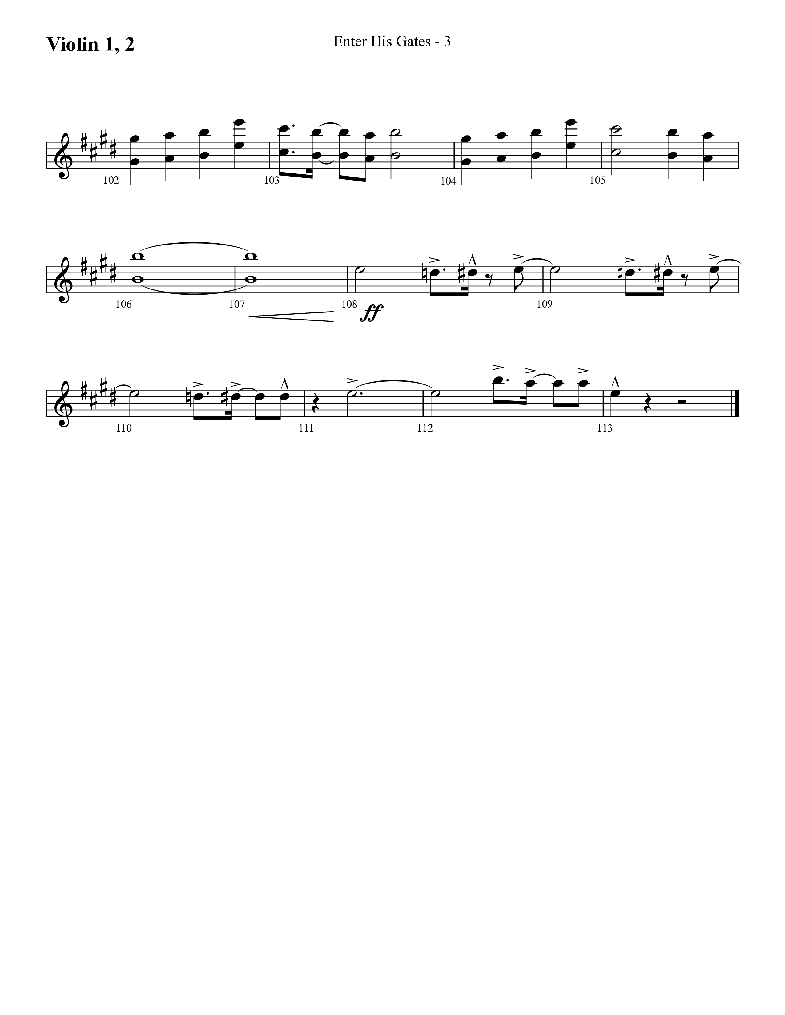 Enter His Gates (Choral Anthem SATB) Violin 1/2 (Lifeway Choral / Arr. Cliff Duren)