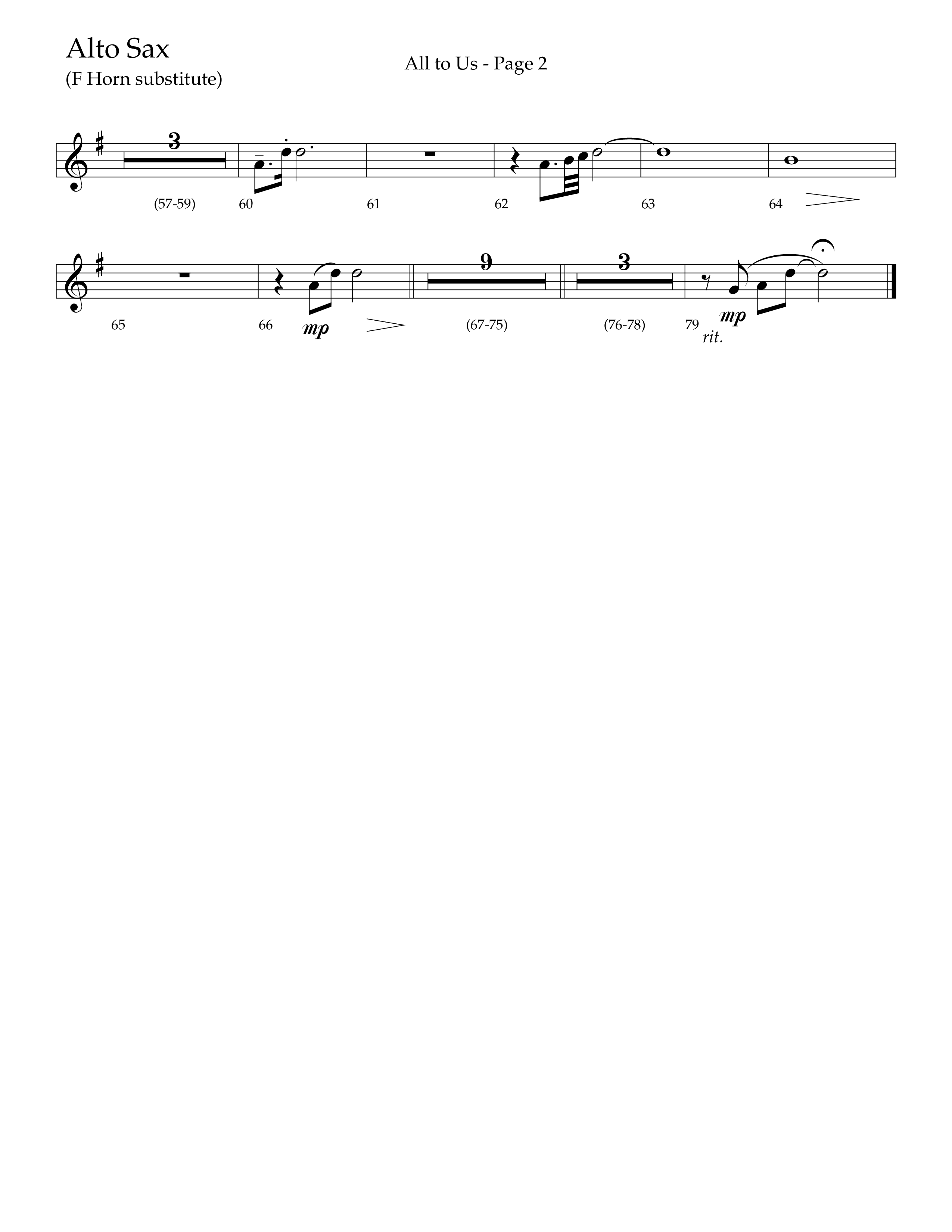 All To Us (Choral Anthem SATB) Alto Sax (Lifeway Choral / Arr. Russell Mauldin)