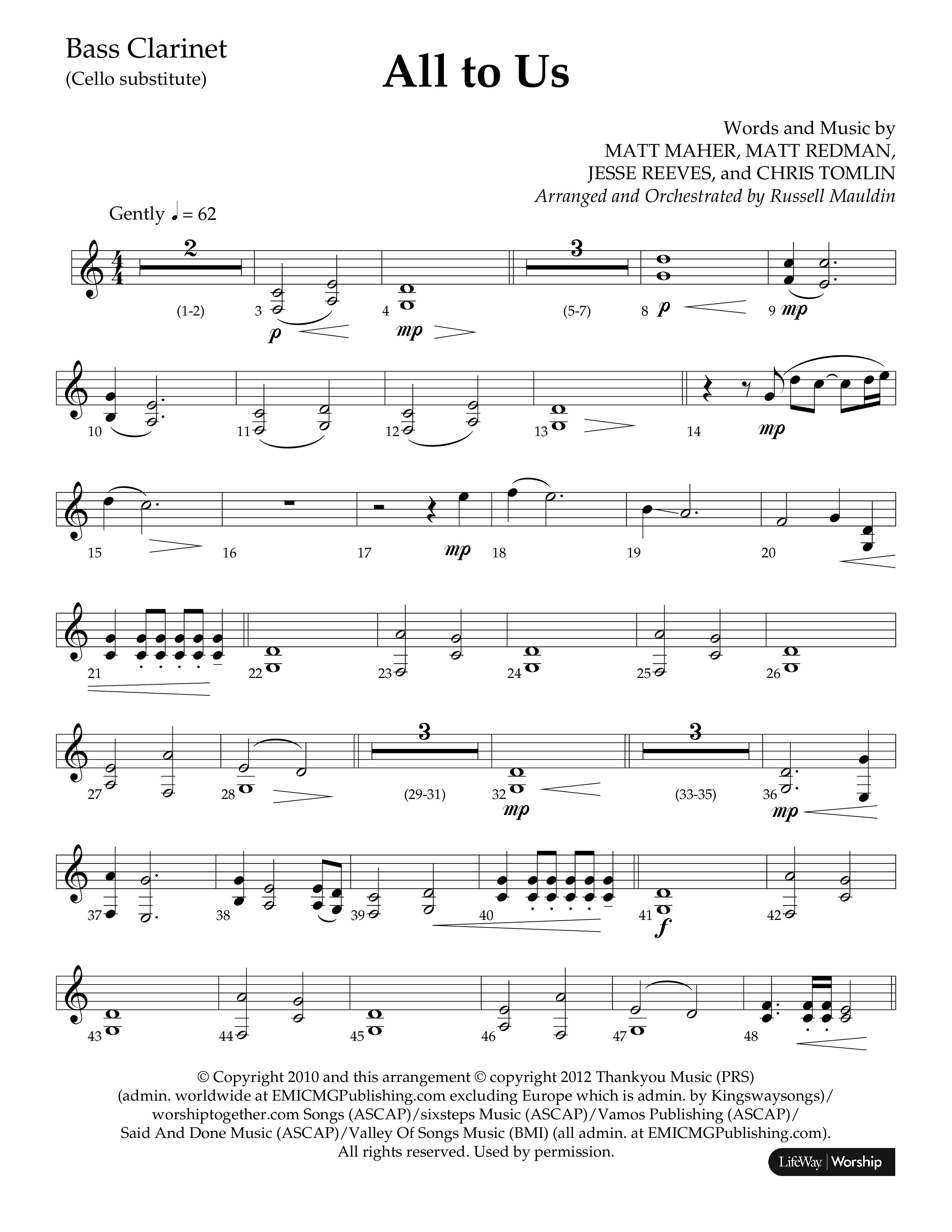 All To Us (Choral Anthem SATB) Bass Clarinet (Lifeway Choral / Arr. Russell Mauldin)