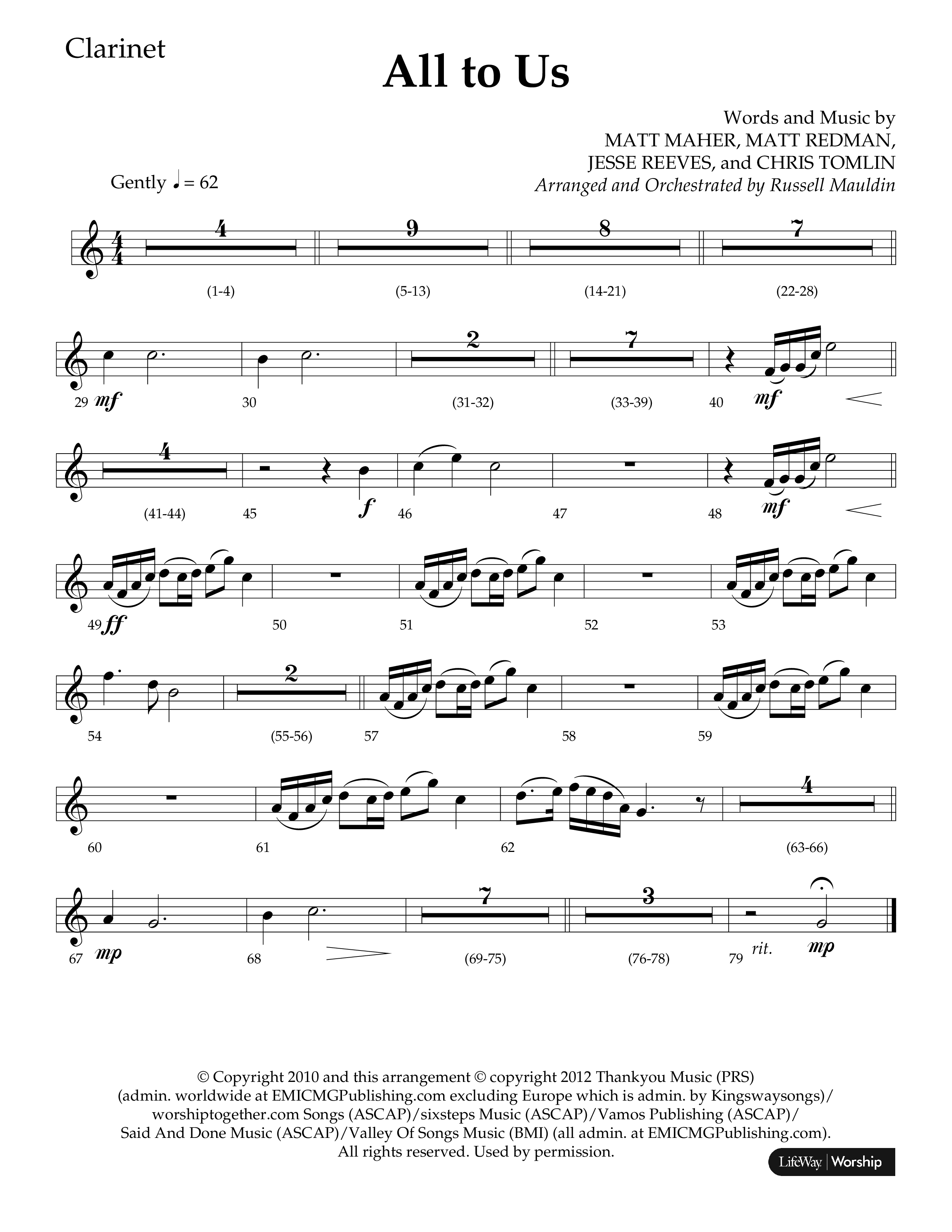 All To Us (Choral Anthem SATB) Clarinet 1/2 (Lifeway Choral / Arr. Russell Mauldin)