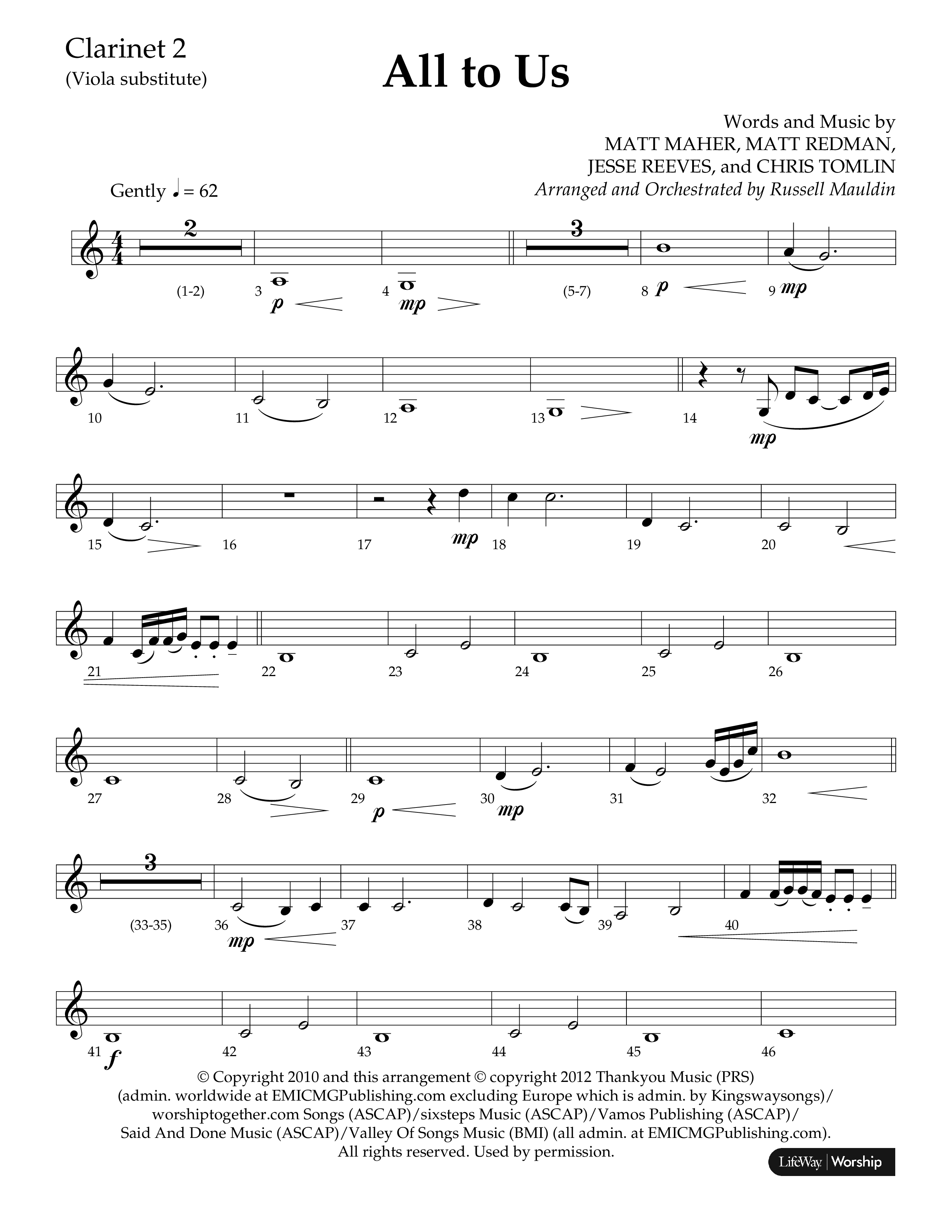 All To Us (Choral Anthem SATB) Clarinet 1/2 (Lifeway Choral / Arr. Russell Mauldin)