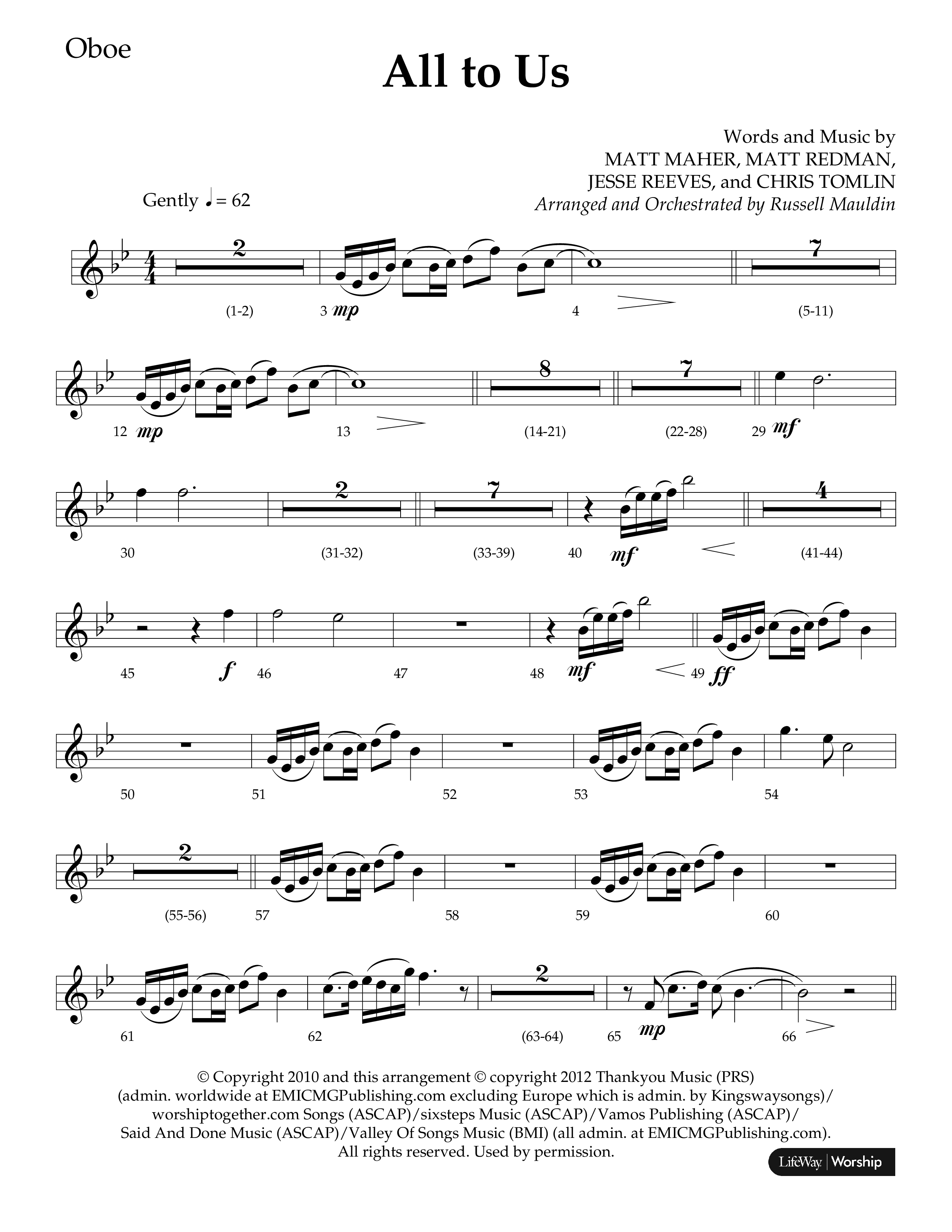 All To Us (Choral Anthem SATB) Oboe (Lifeway Choral / Arr. Russell Mauldin)
