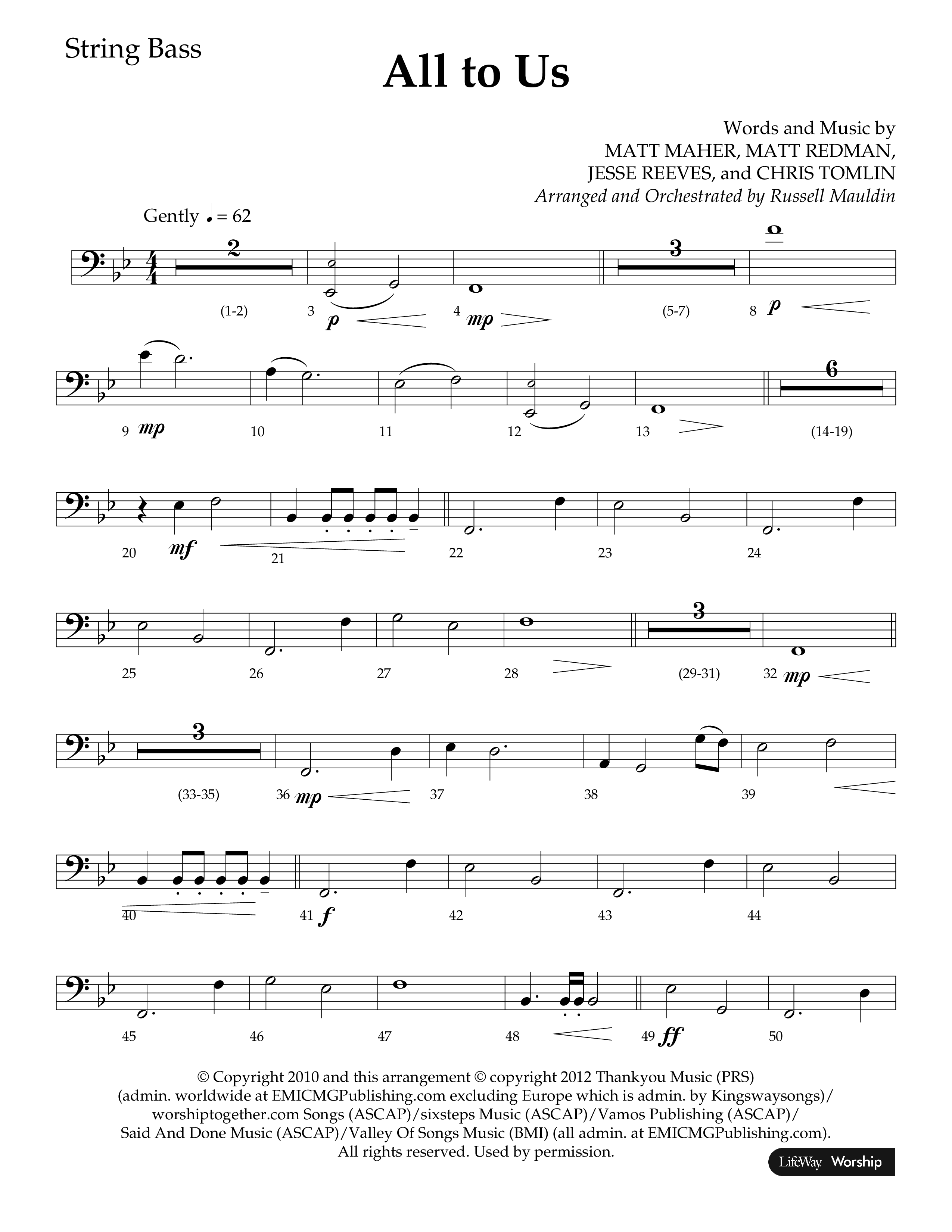All To Us (Choral Anthem SATB) String Bass (Lifeway Choral / Arr. Russell Mauldin)