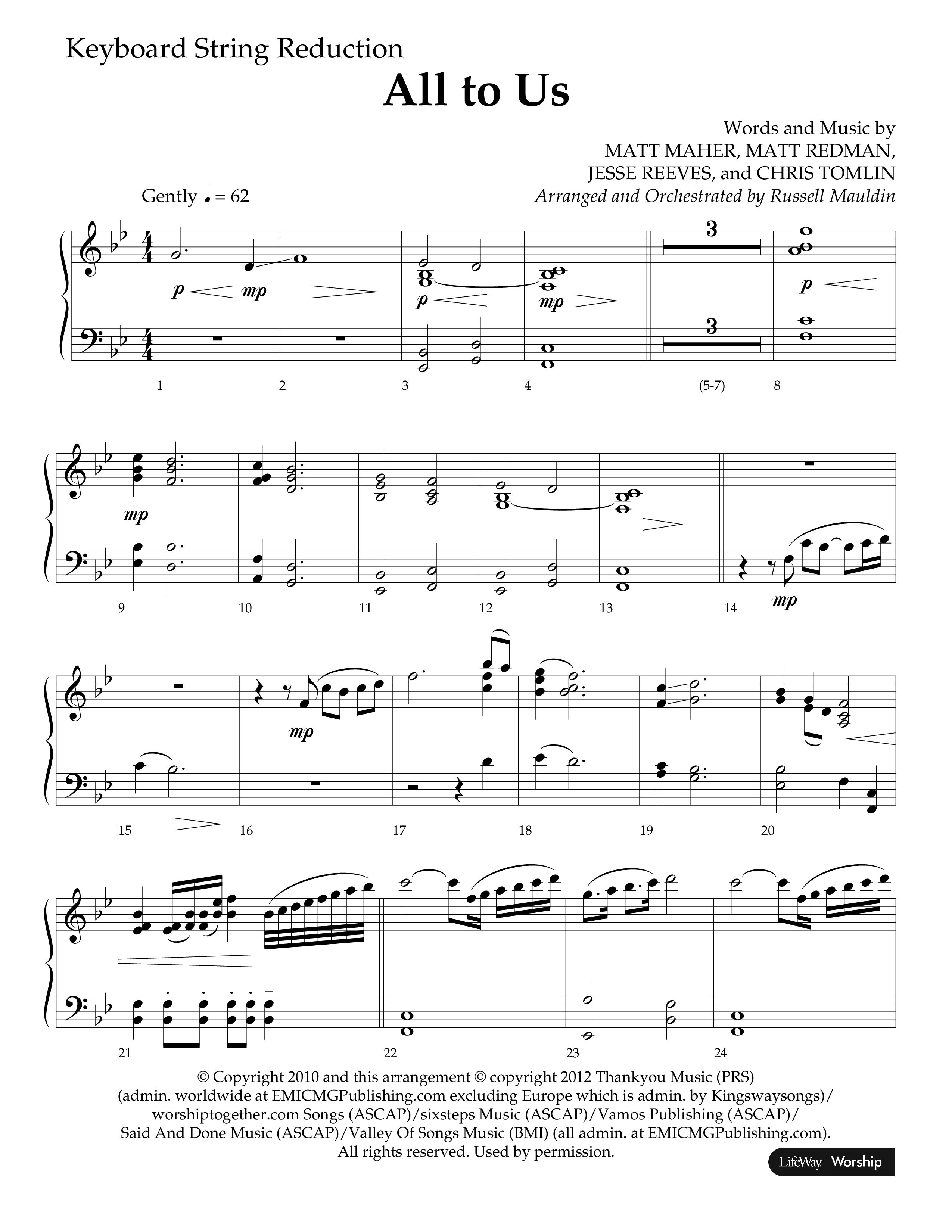 All To Us (Choral Anthem SATB) String Reduction (Lifeway Choral / Arr. Russell Mauldin)