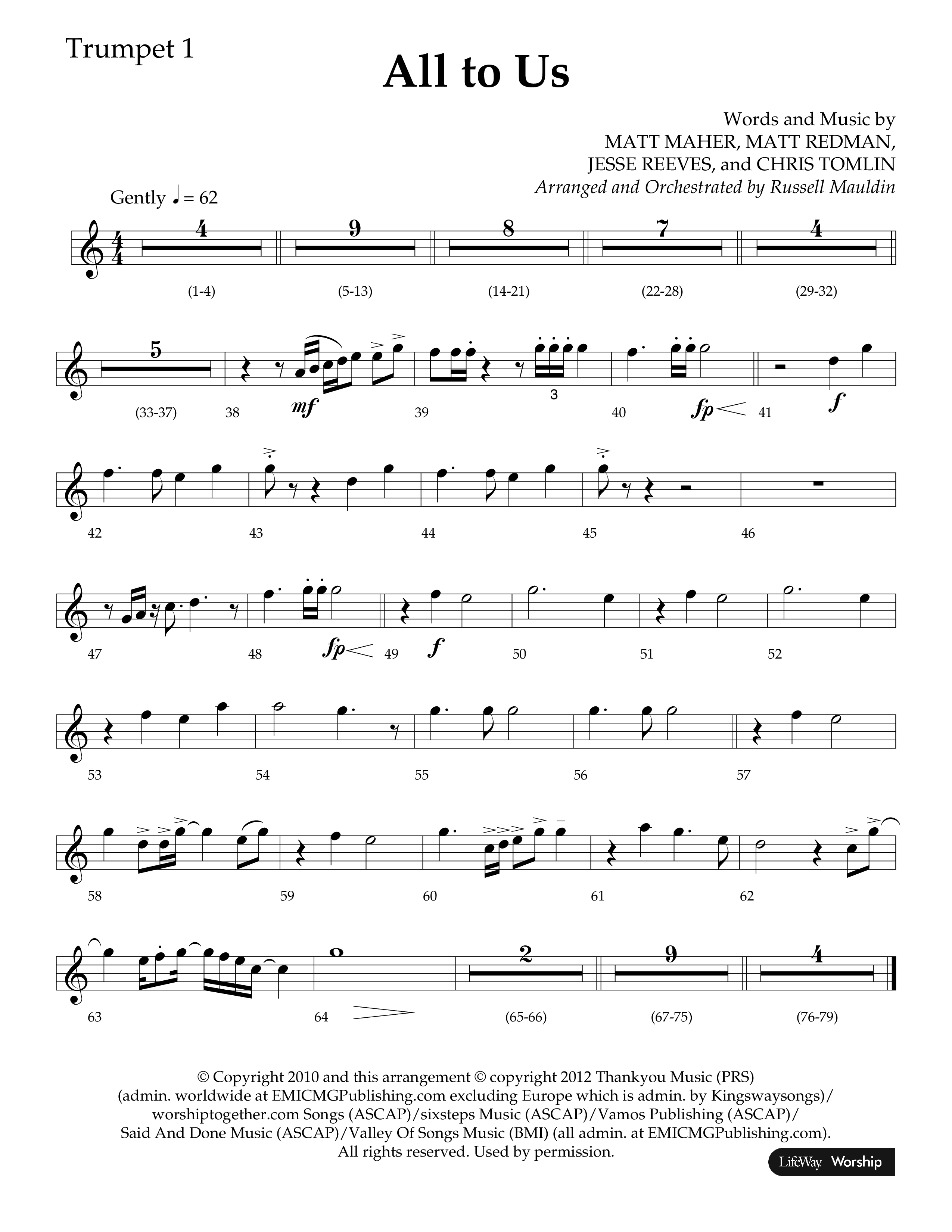 All To Us (Choral Anthem SATB) Trumpet 1 (Lifeway Choral / Arr. Russell Mauldin)