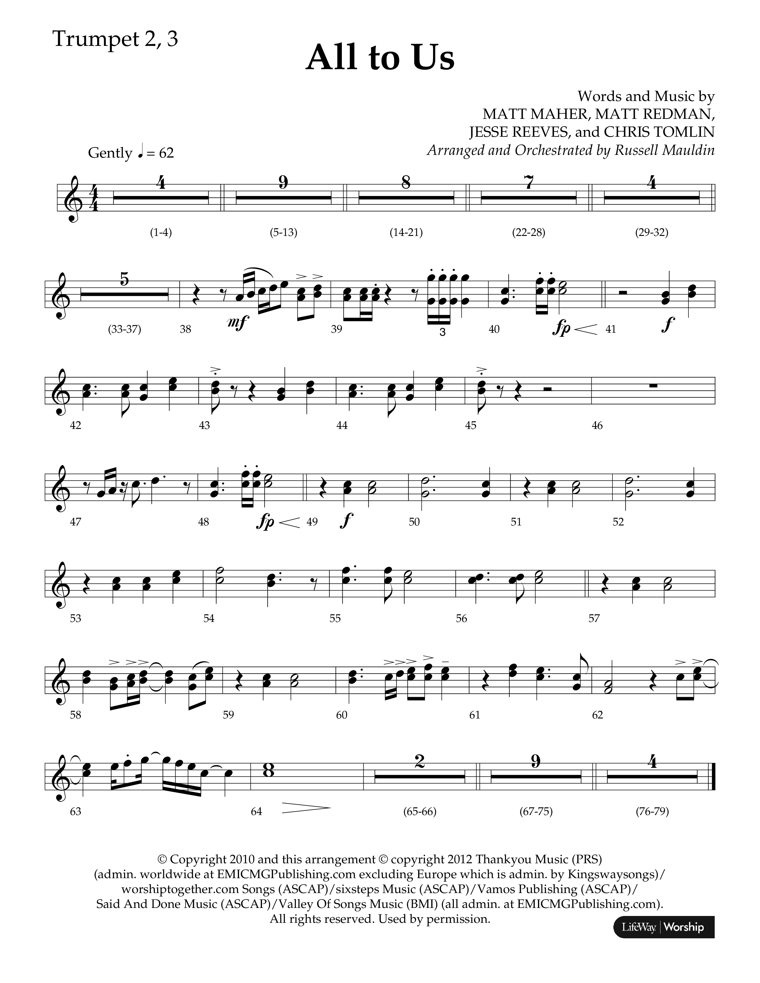 All To Us (Choral Anthem SATB) Trumpet 2/3 (Lifeway Choral / Arr. Russell Mauldin)